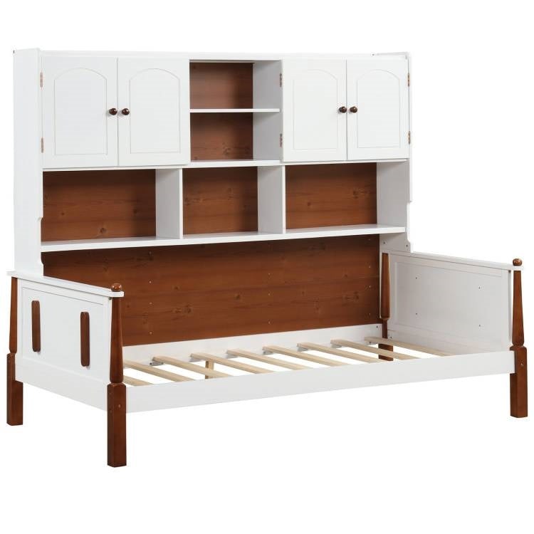Twin white and walnut daybed with bookcase storage headboard by HomePacific