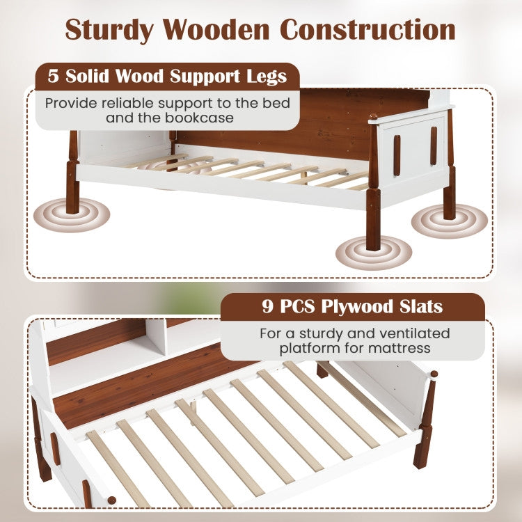 Twin White & Walnut Daybed with Bookcase Headboard