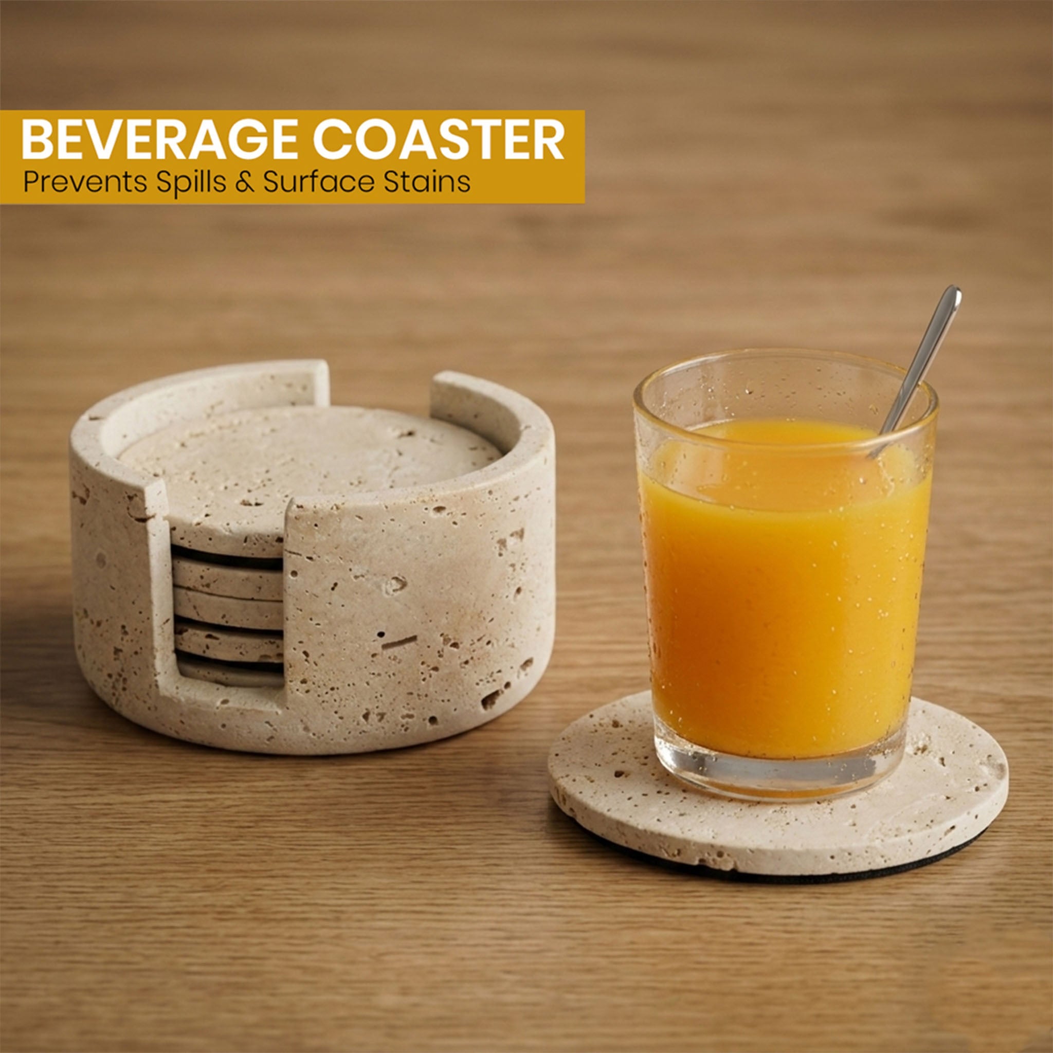 Travertine Round Marble Coaster (Set of 6)