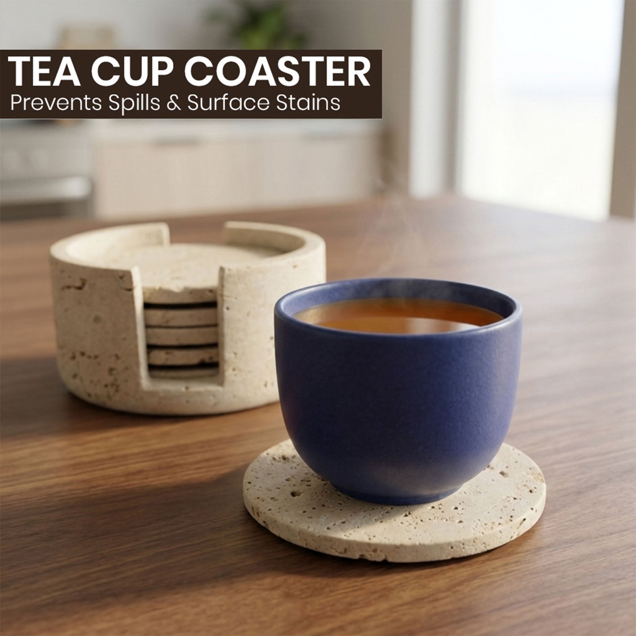 Travertine Round Marble Coaster (Set of 6)