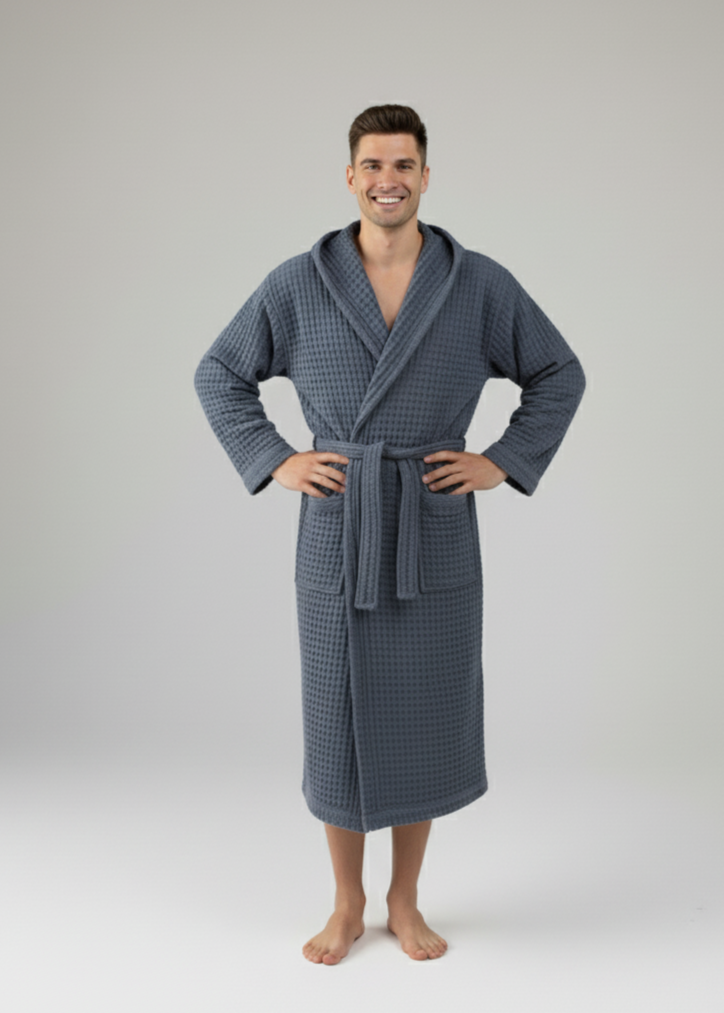 Organic Turkish Cotton Waffle Bathrobe – Lightweight Spa Robe for Men & Women