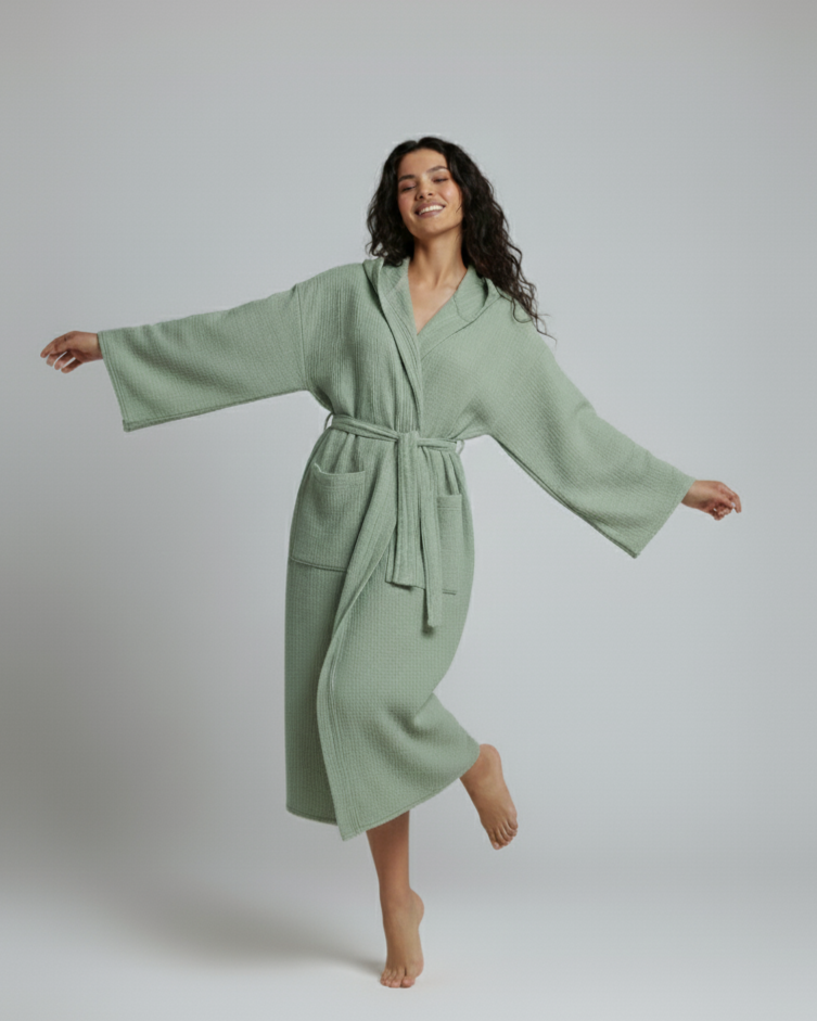 Organic Turkish Cotton Waffle Bathrobe – Lightweight Spa Robe for Men & Women