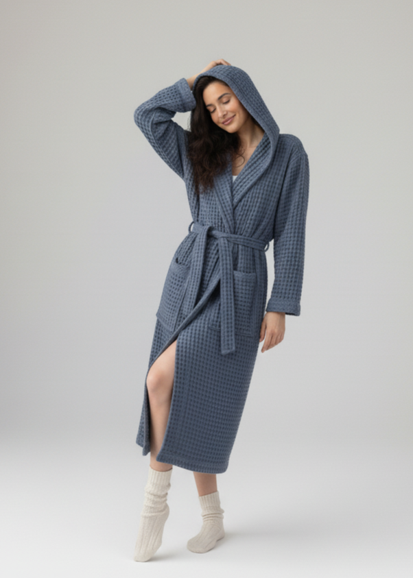 Organic Turkish Cotton Waffle Bathrobe – Lightweight Spa Robe