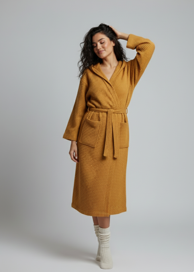 Organic Turkish Cotton Waffle Bathrobe – Lightweight Spa Robe