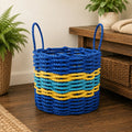 Two Tone Blue & Yellow Accent Rope Basket