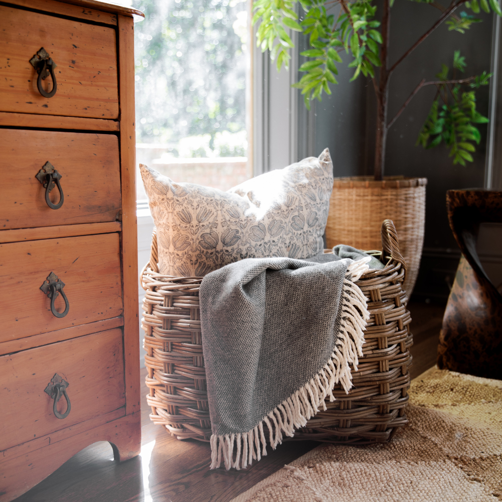 Rounded Oval Rattan Storage Basket