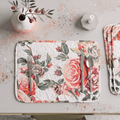 DaDa Bedding Set of 4-Pieces Romantic Roses Pink Floral Quilted Dining Placemats 13” x 19” (879)