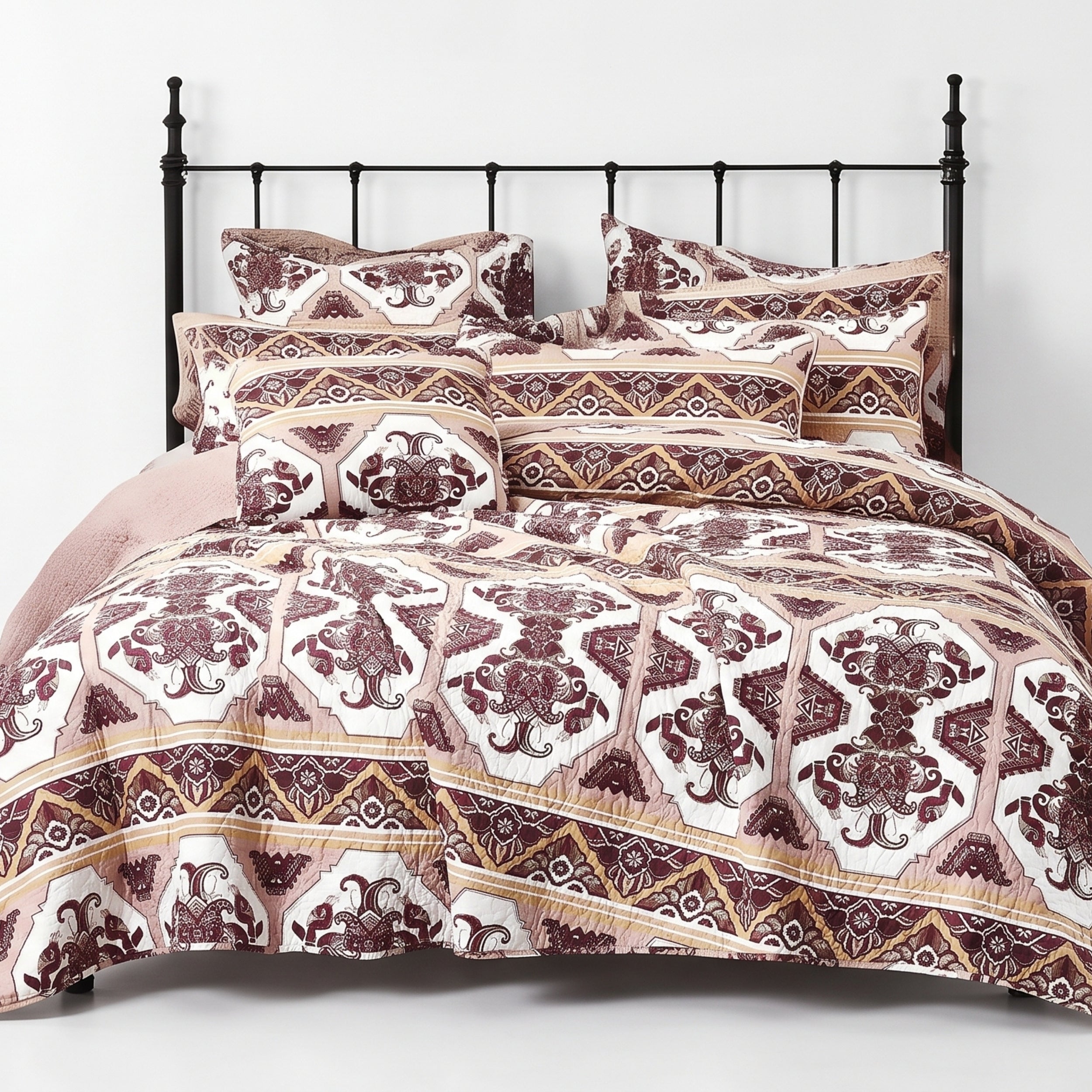 DaDa Bedding Majestic Oriental Kilim Bedspread - Royal Persian Traditional Design Intricate Ornate Ornament Print Coverlet w/ Shams