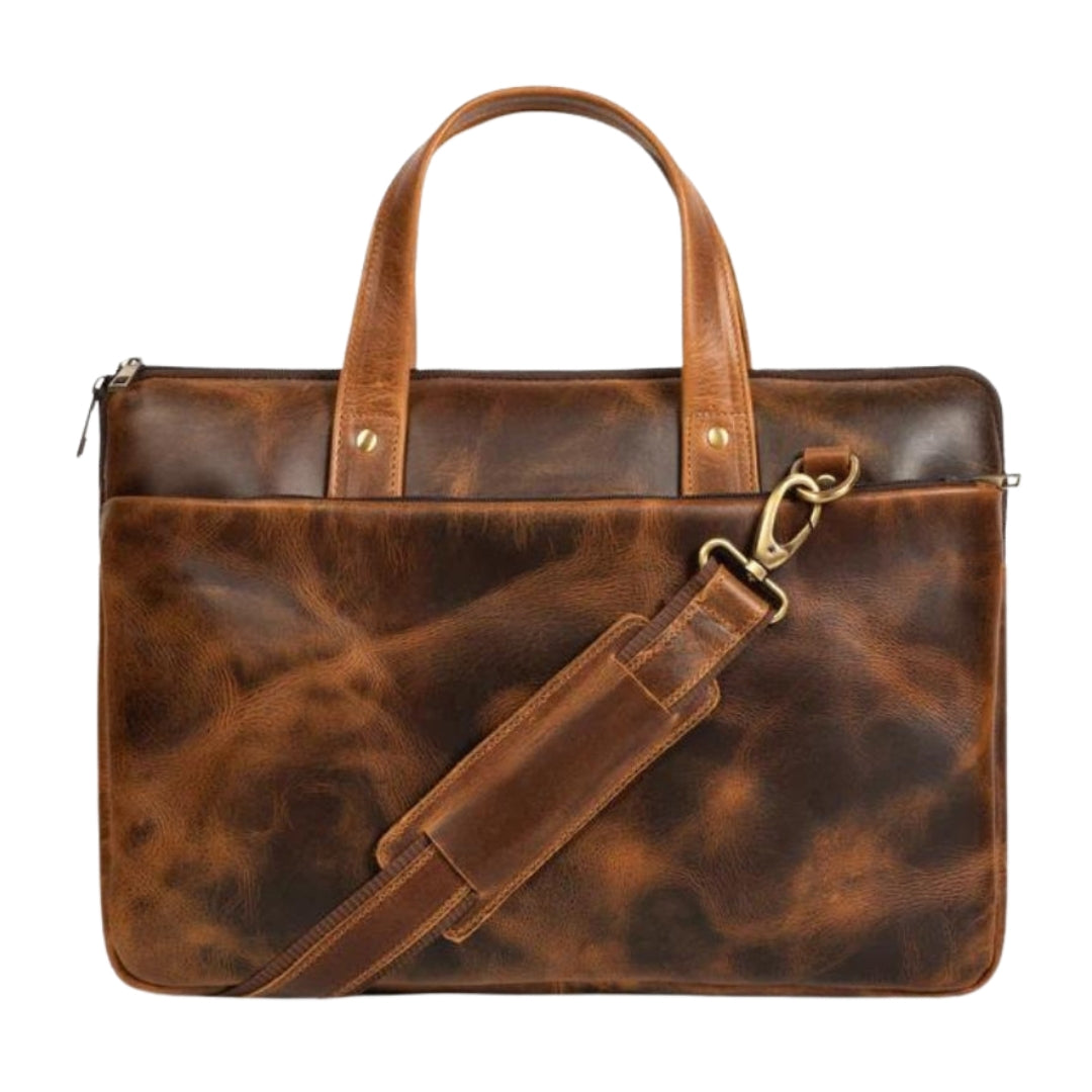 Harbor full-grain buffalo leather laptop briefcase in dark tan
