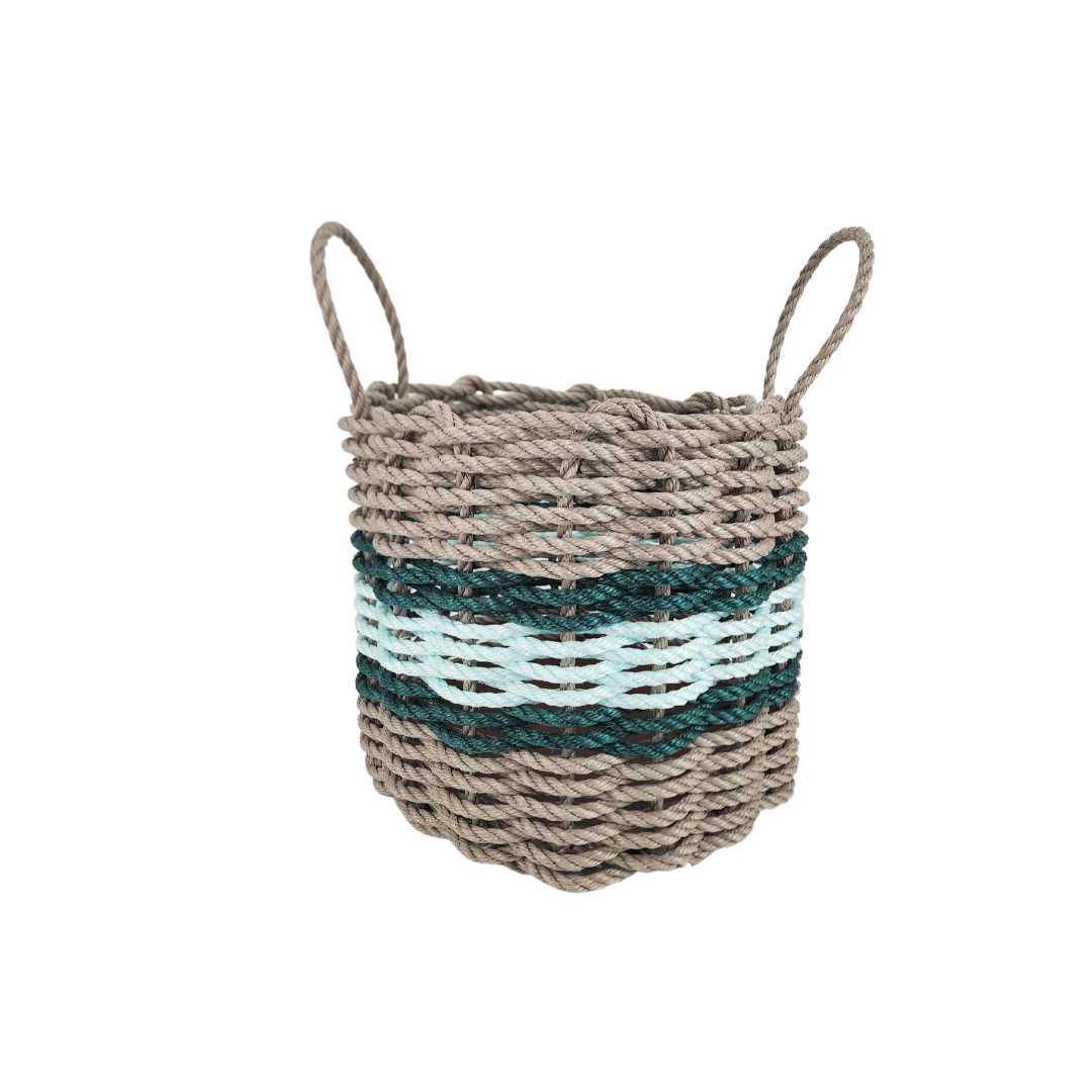 Tan, seafoam and green rope basket