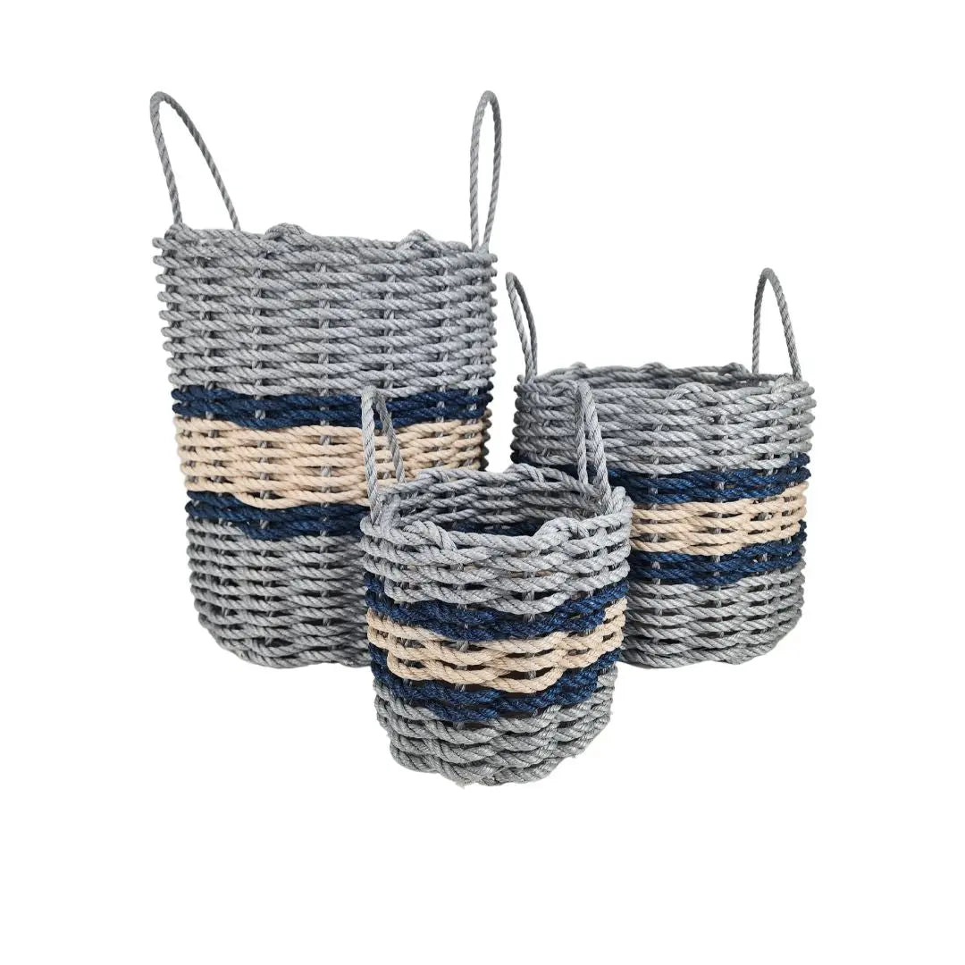 Light Gray, Light Tan + Navy Accent Rope Basket