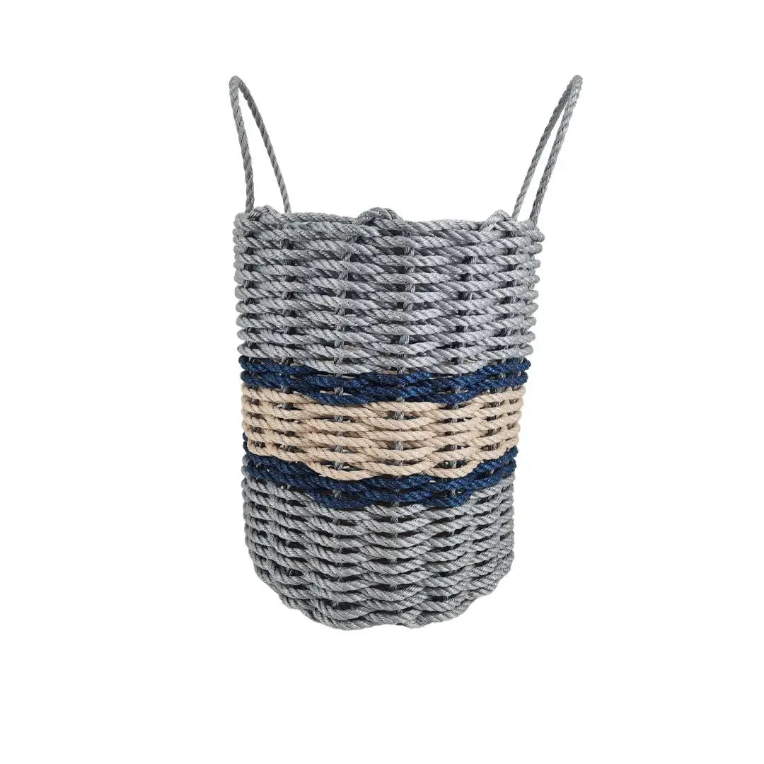 Light Gray, Light Tan + Navy Accent Rope Basket