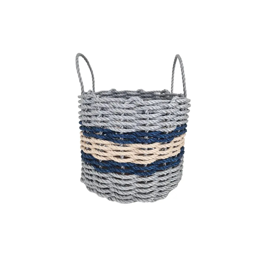 Light Gray, Light Tan + Navy Accent Rope Basket