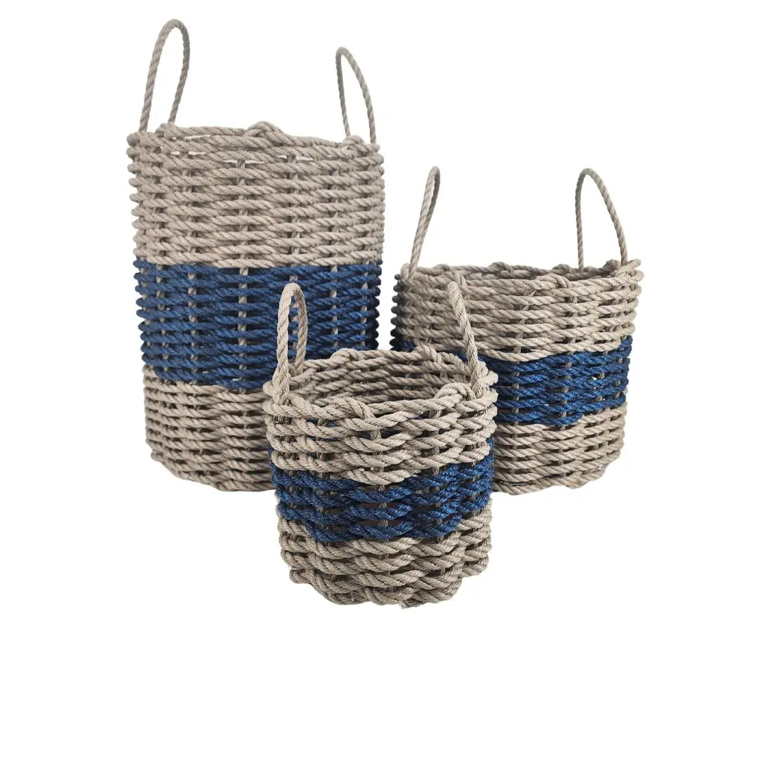 Tan + Navy Blue Rope Basket