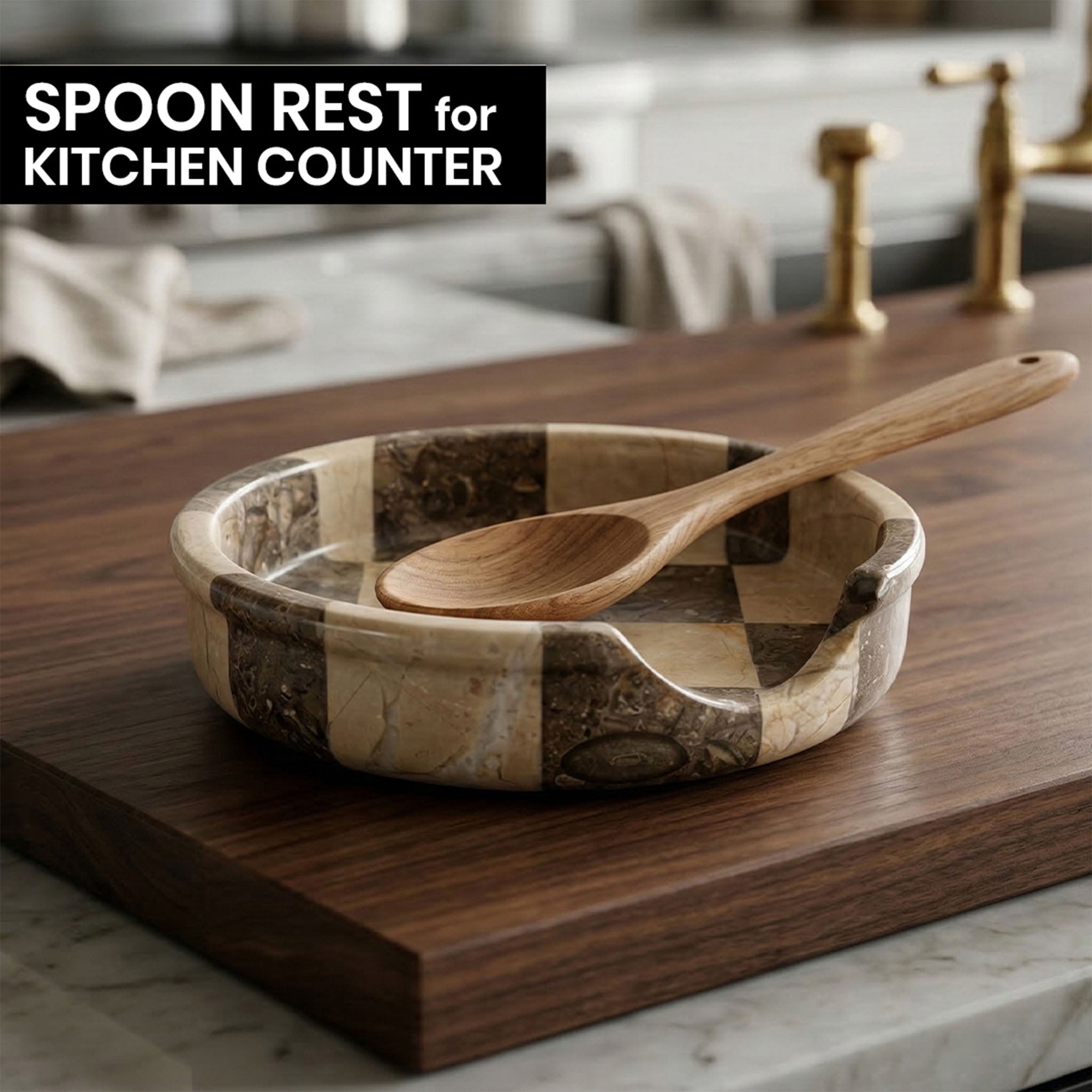 Verona Oceanic Marble Spoon Rest - Premium Marble Checkered Design