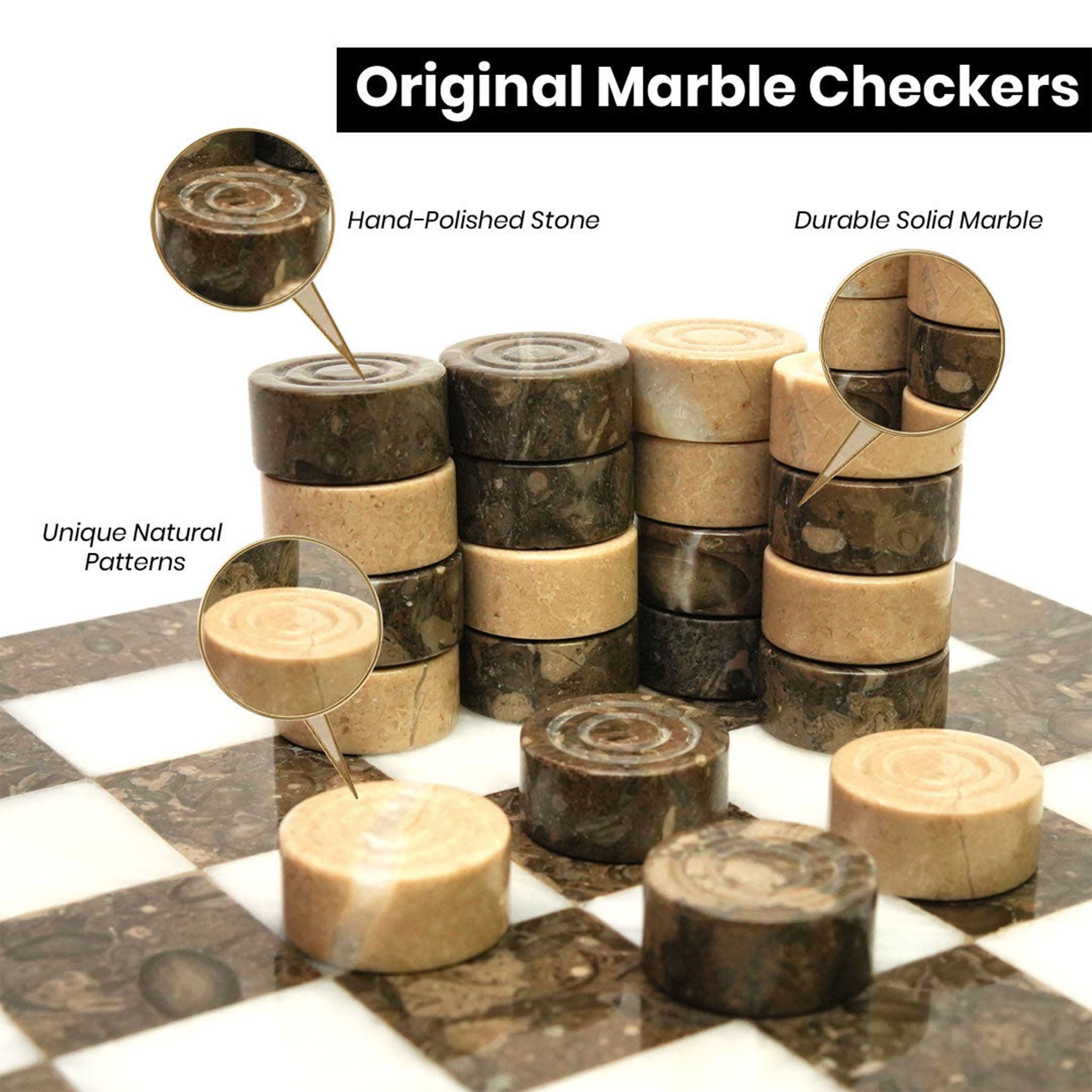 Verona and Oceanic Grey Marble Checkers Set - (32 Elegant Pieces)