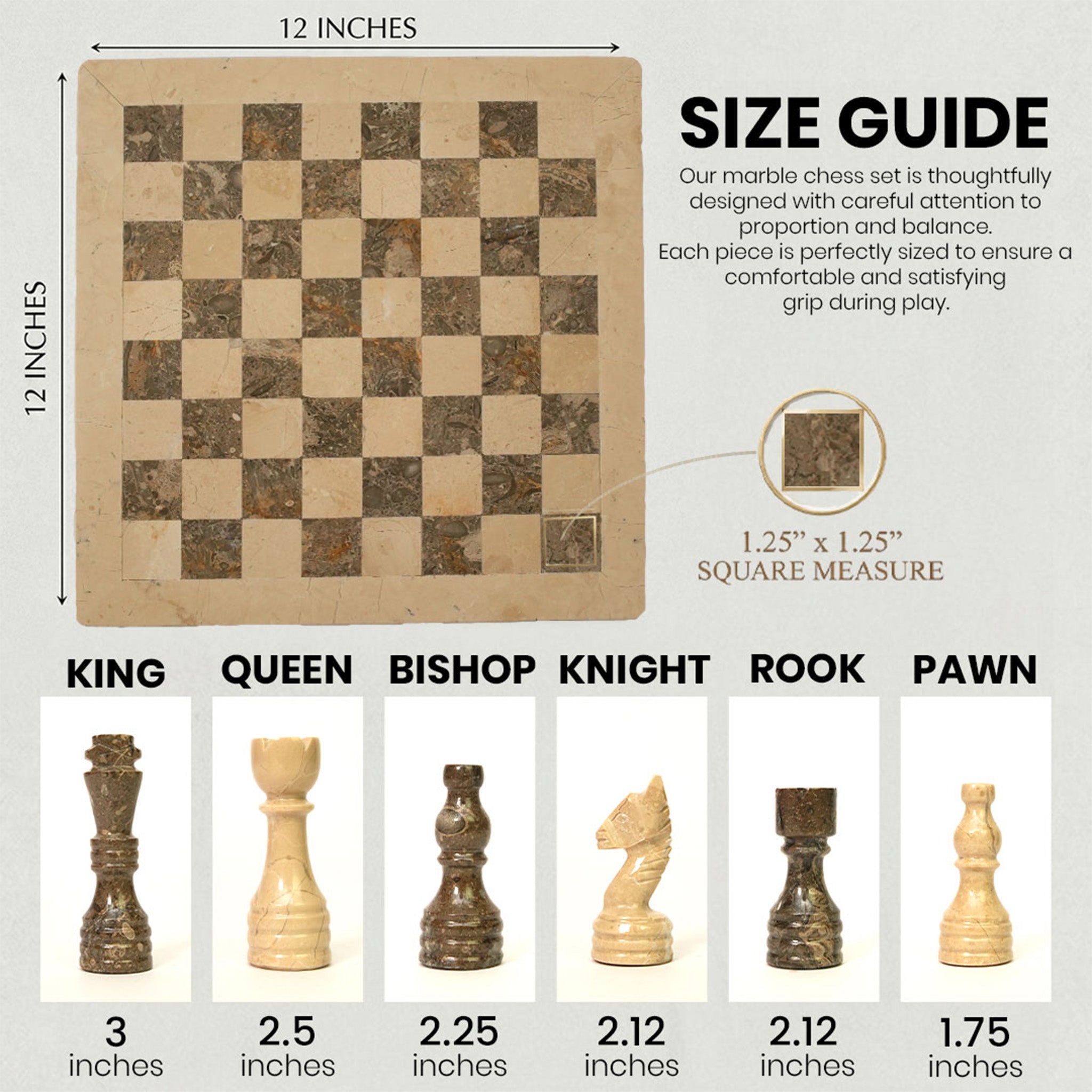 Verona and Grey Marble Chess Set 12 Inches - Premium Quality