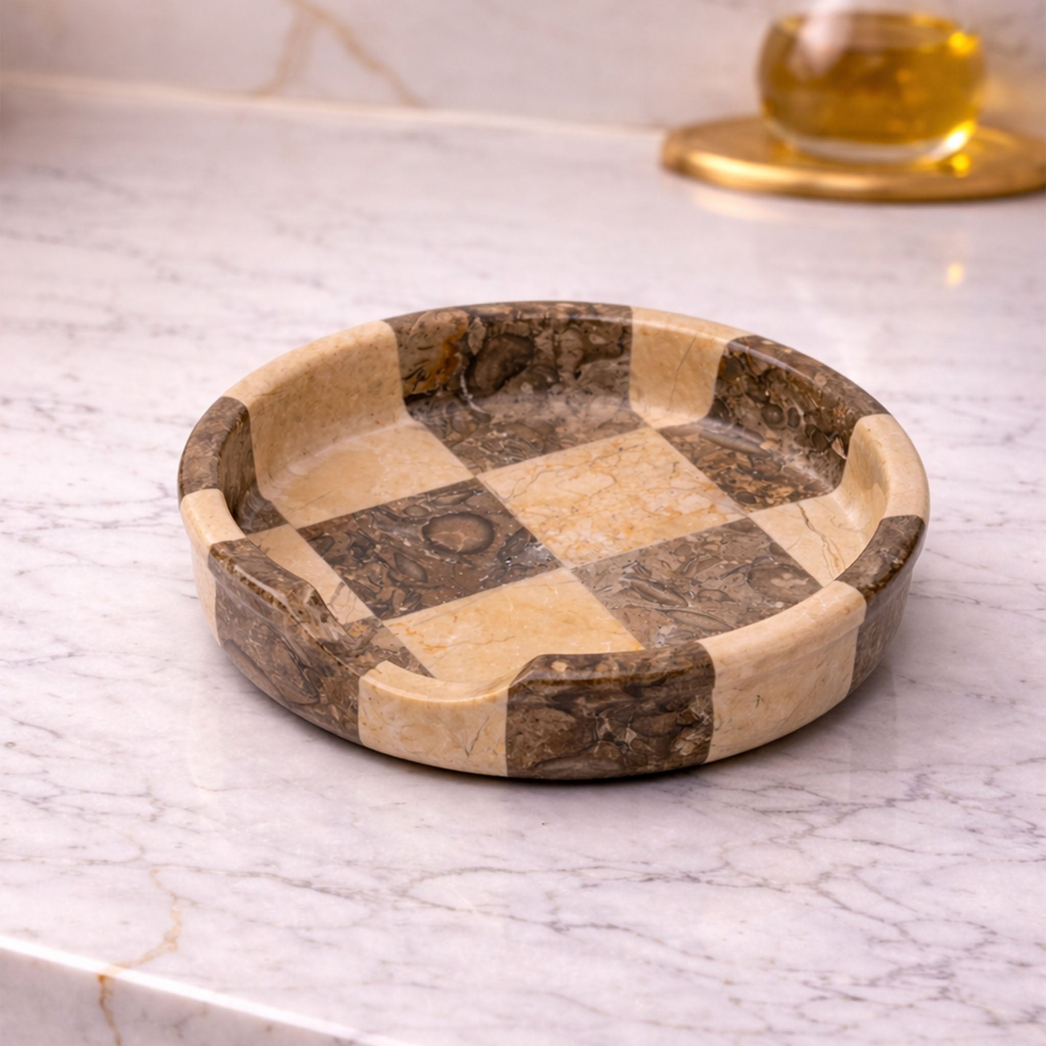 Verona Oceanic Marble Spoon Rest - Premium Marble Checkered Design