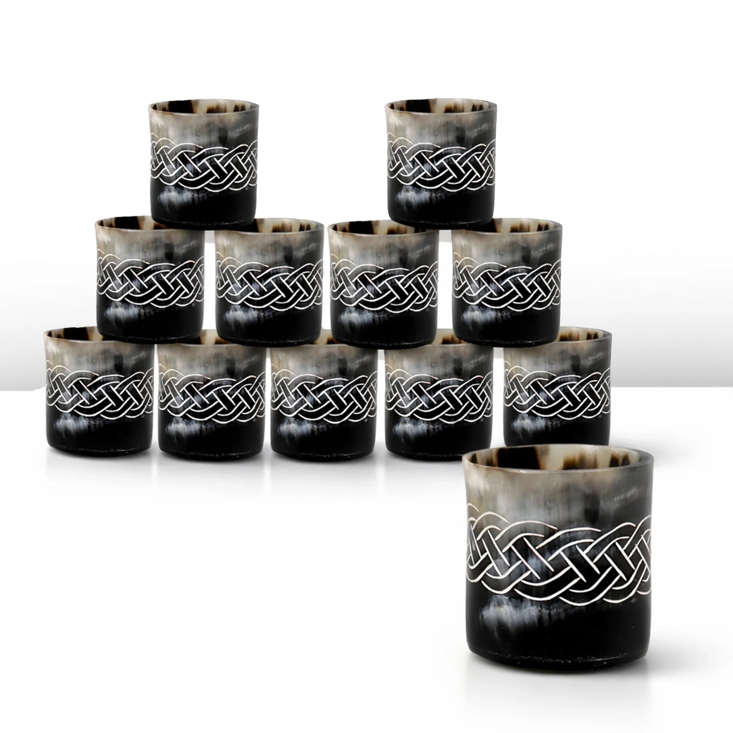 Knot pattern real buffalo horn whiskey cup set