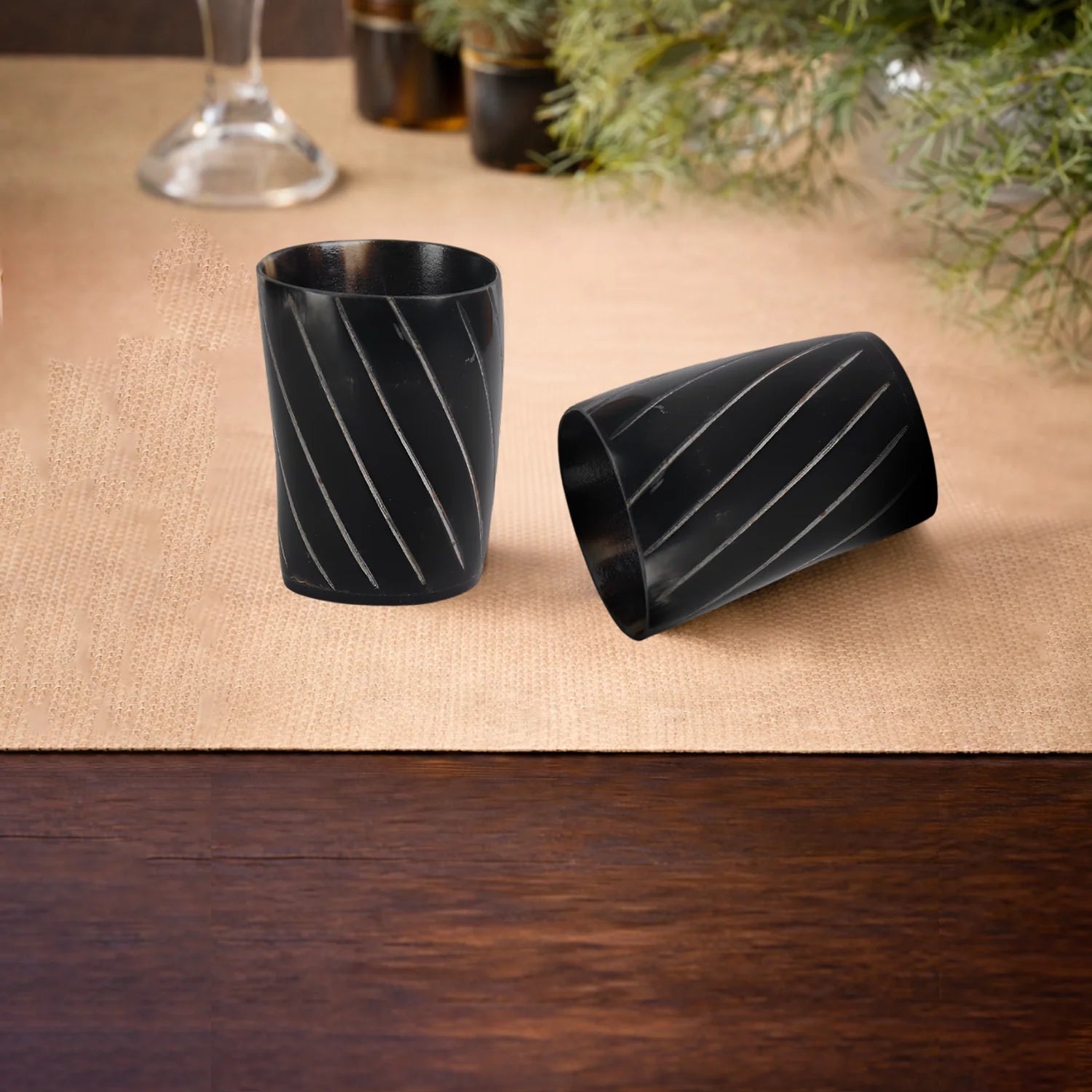 Whiskey Shot Cups Set Twist Pattern Real Ox Horn 6.5 oz, Pack 4, 8 & 12