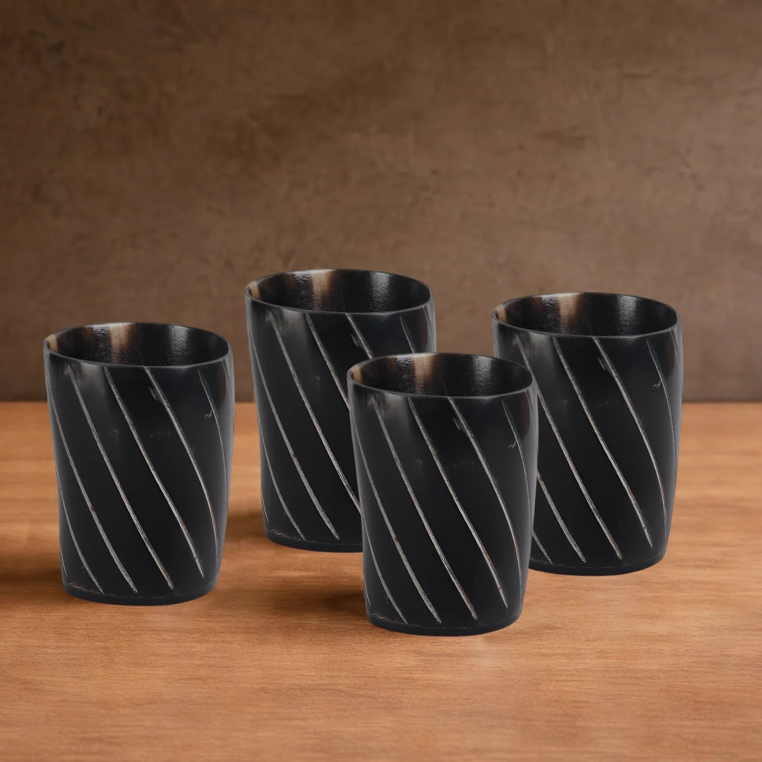 Whiskey Shot Cups Set Twist Pattern Real Ox Horn 6.5 oz, Pack 4, 8 & 12