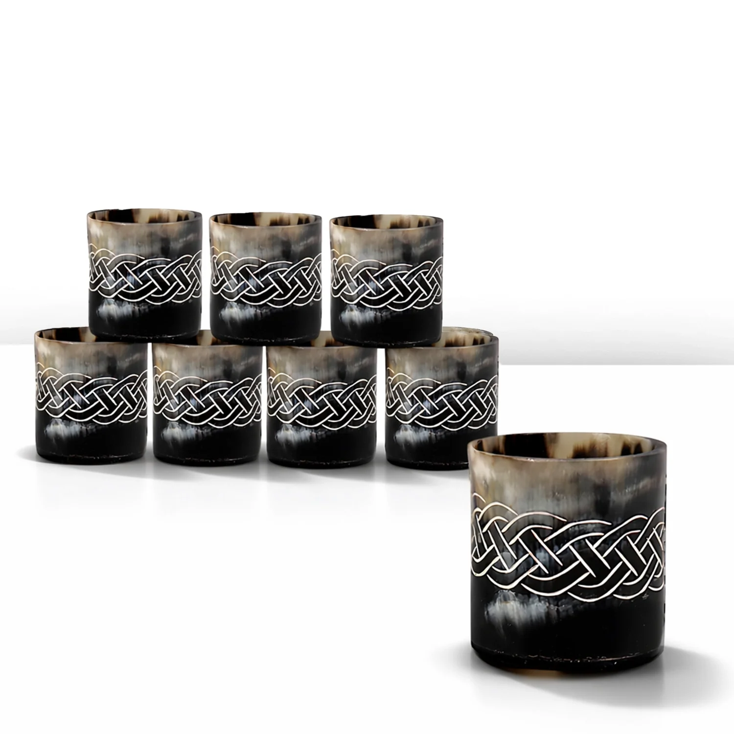Knot pattern real buffalo horn whiskey cup set