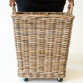 Square Kubu rattan storage basket on wheels