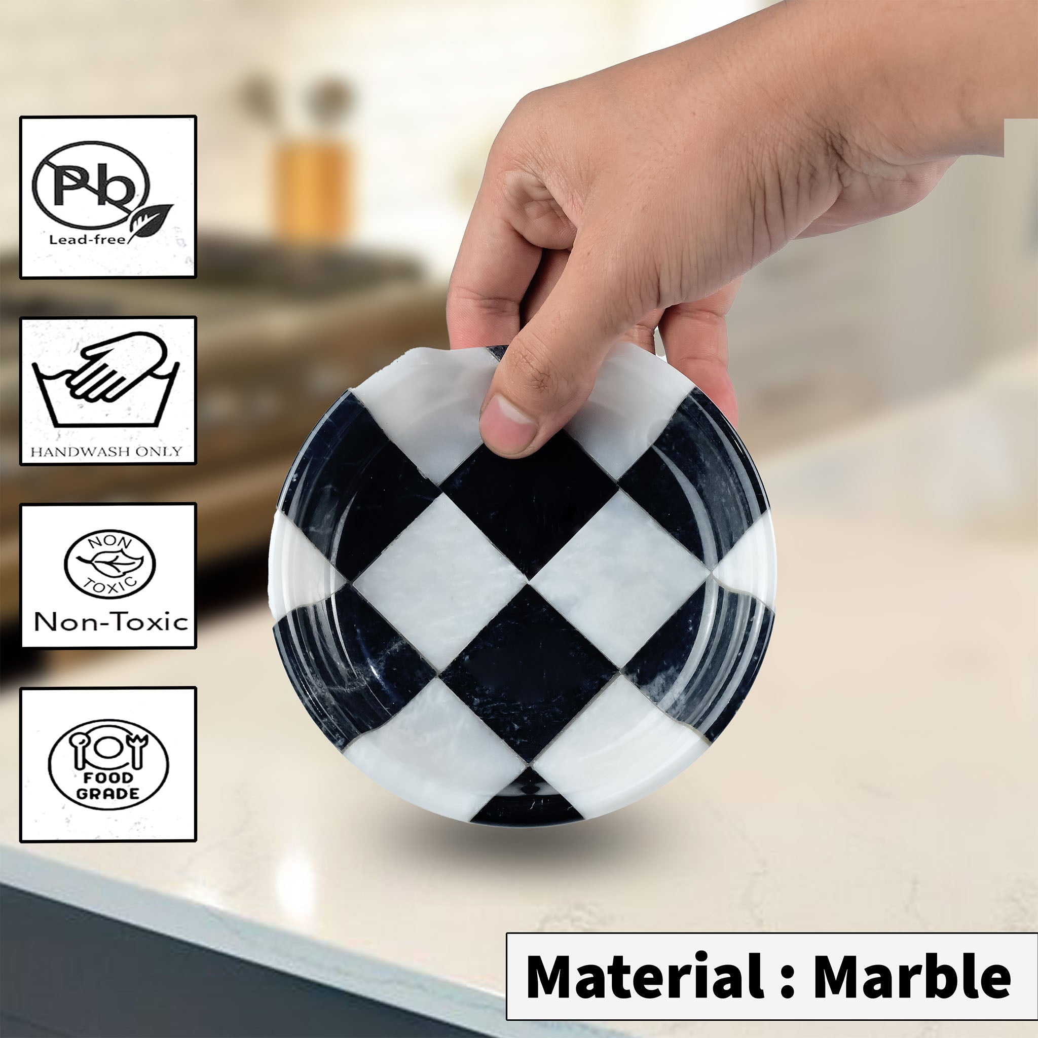 White and Black Marble Spoon Rest – Checkered Design