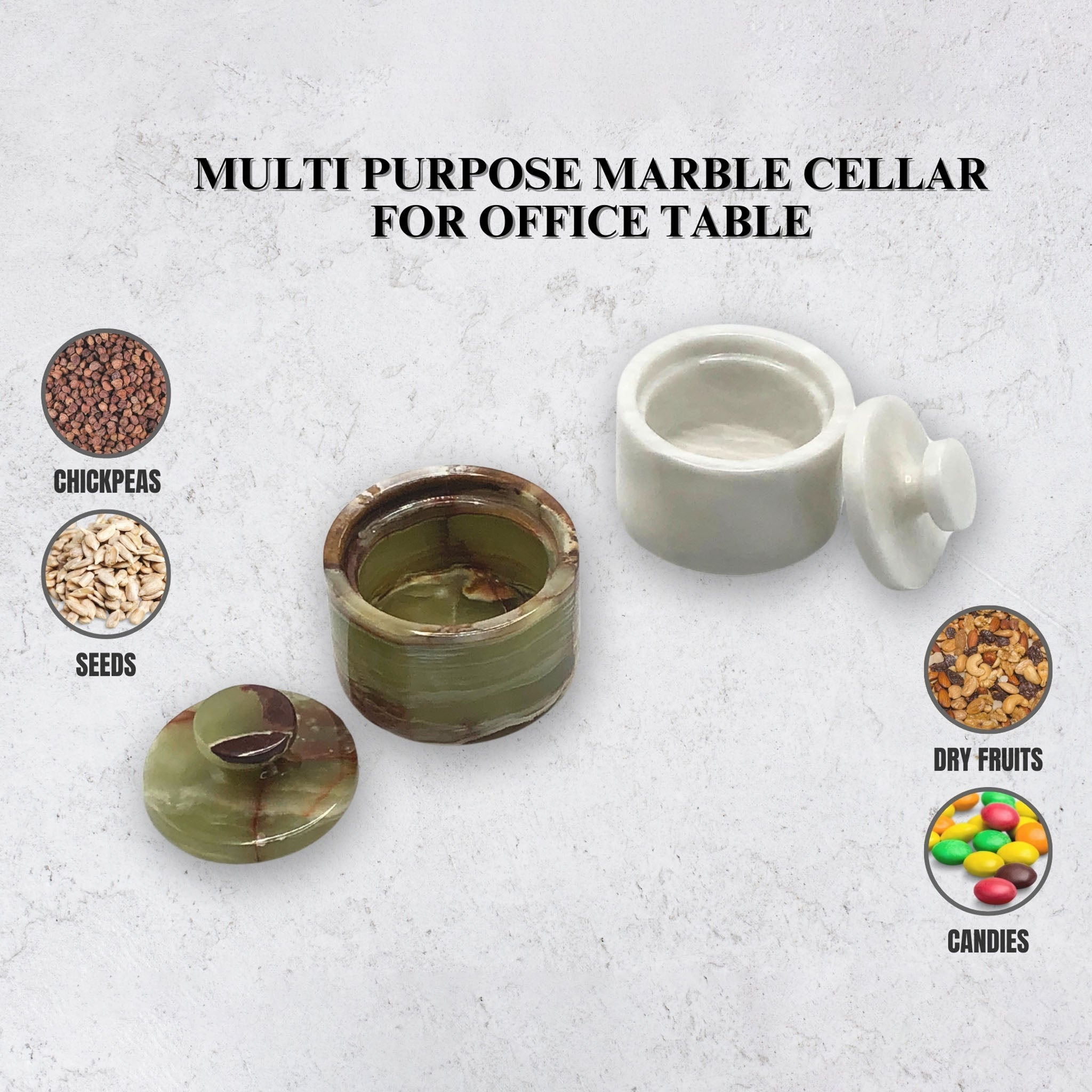 White and green marble salt cellar set