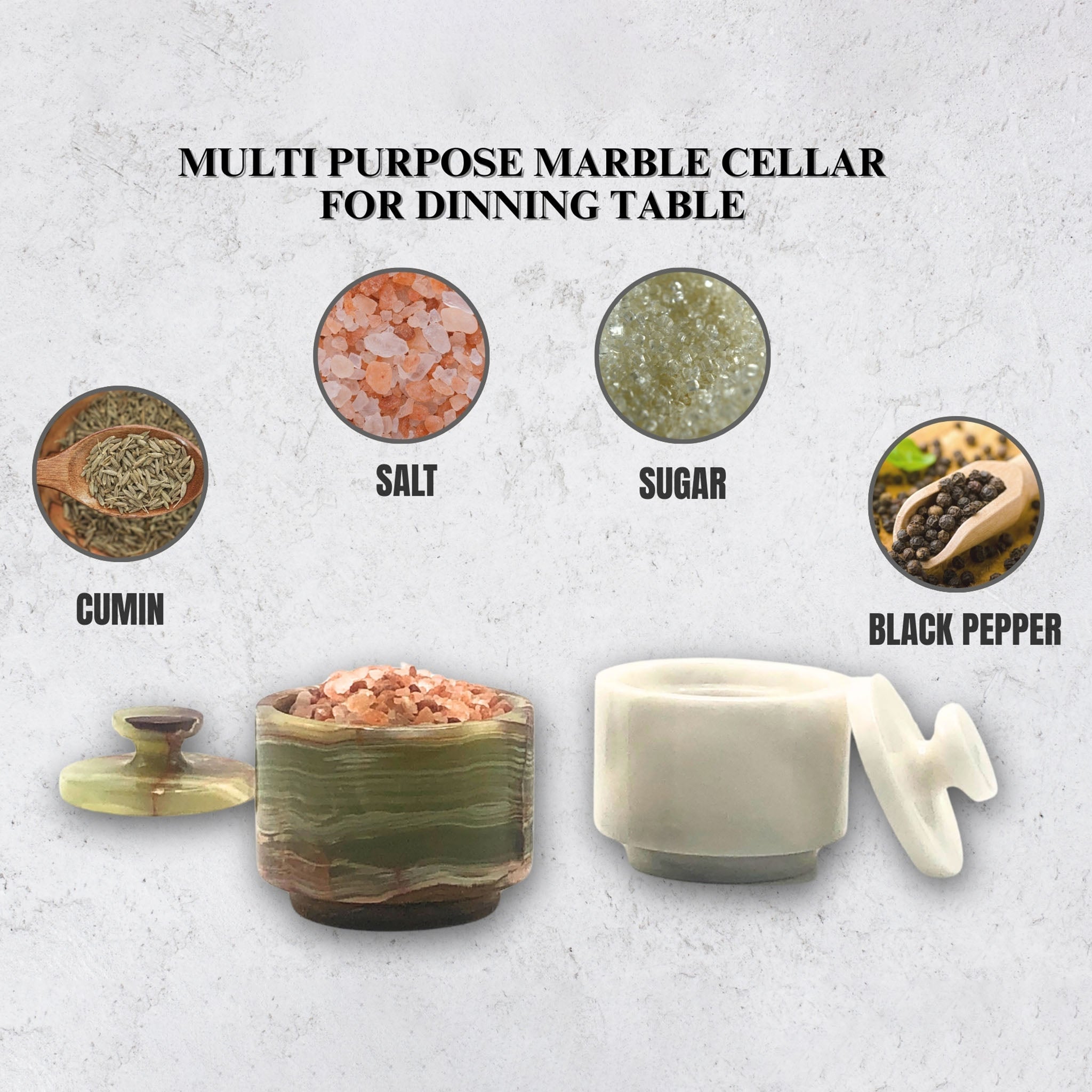 White and green marble salt cellar set