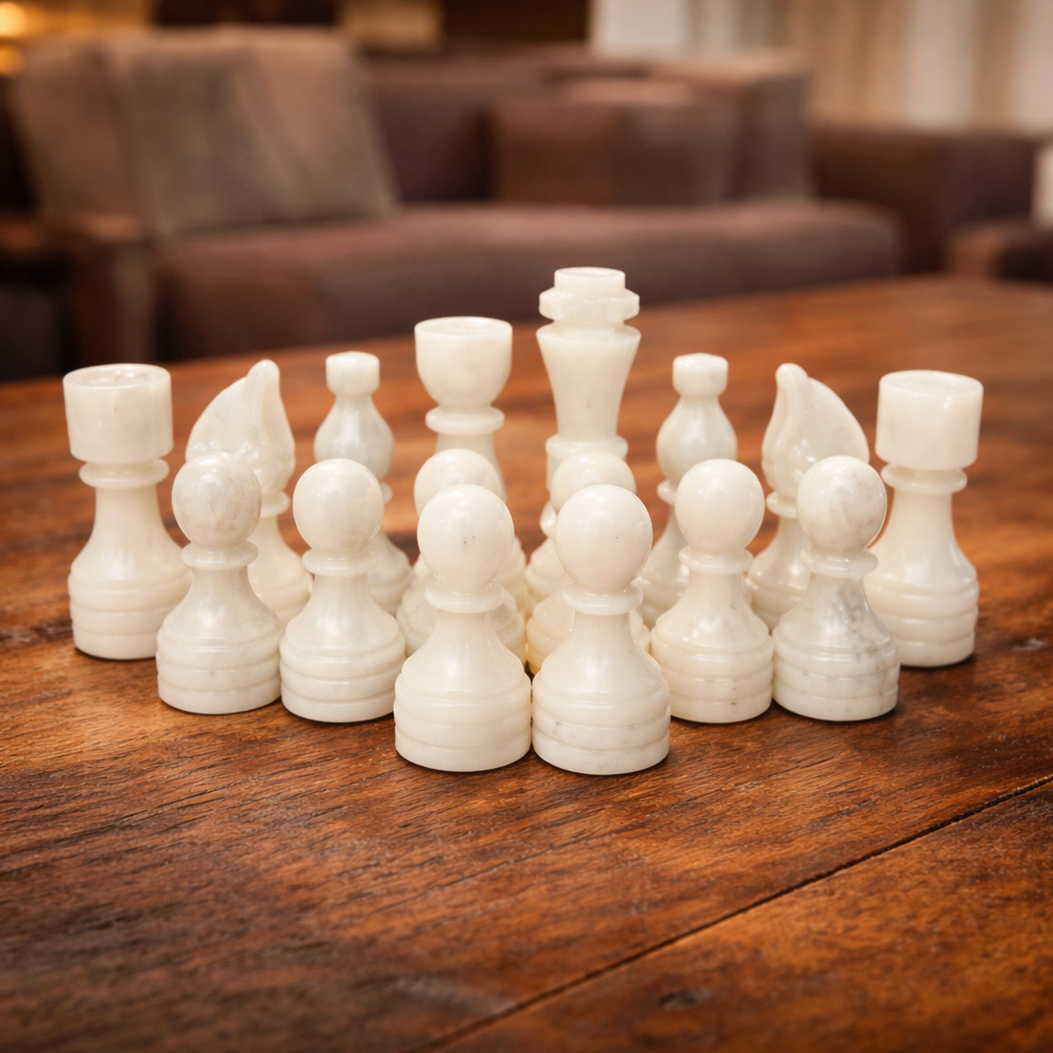 White Green Onyx Marble Chess Pieces for 12 to 16 Inches Board - Handmade (Pieces Only)
