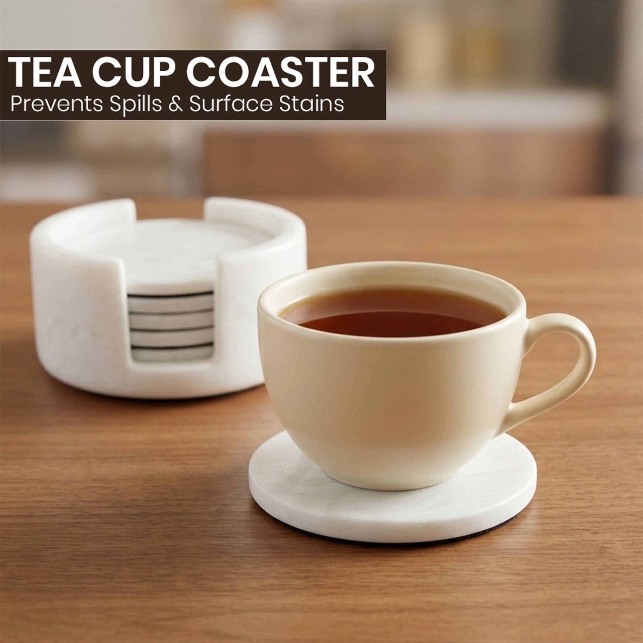 White Round Marble Coaster (Set of 6)