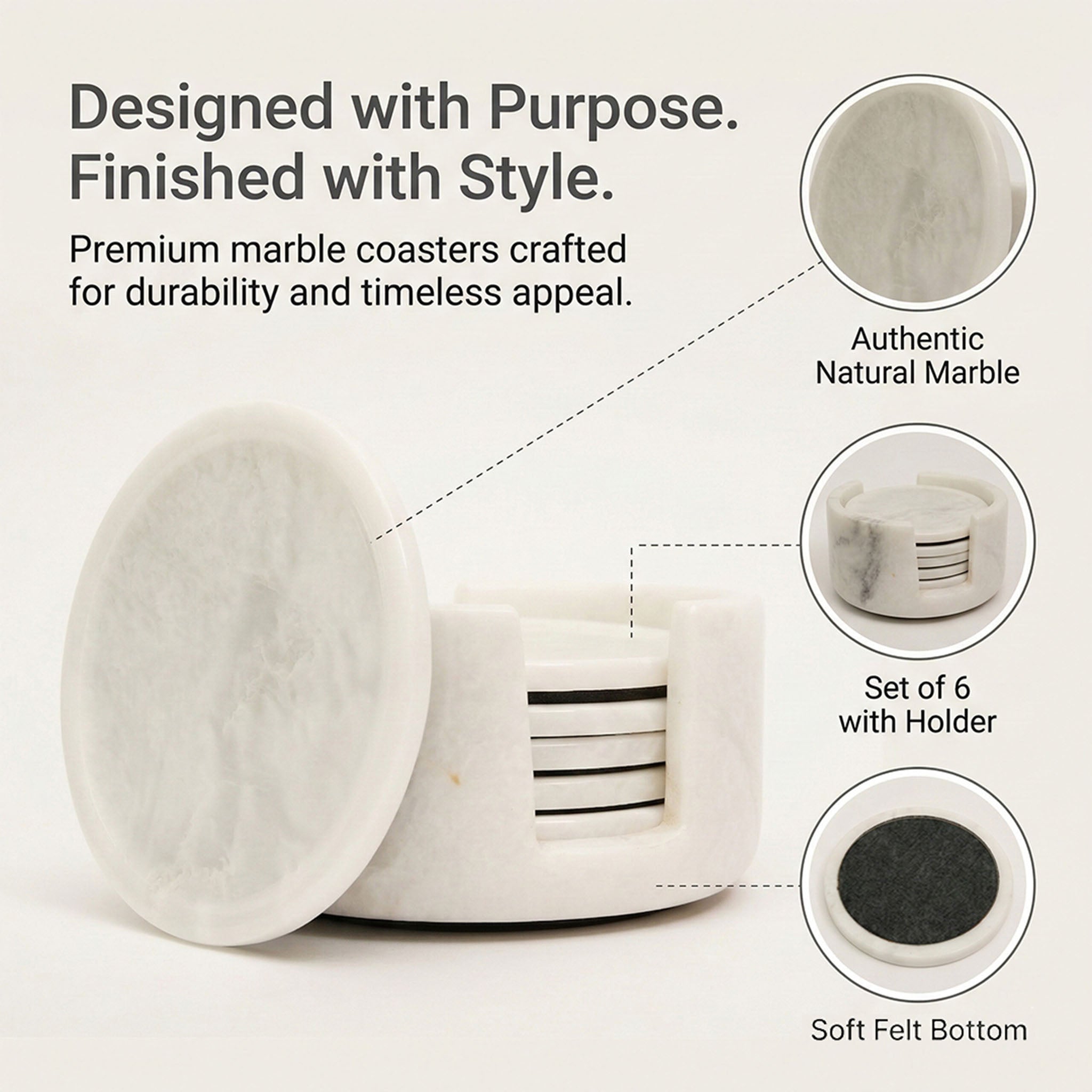 White Round Marble Coaster (Set of 6)