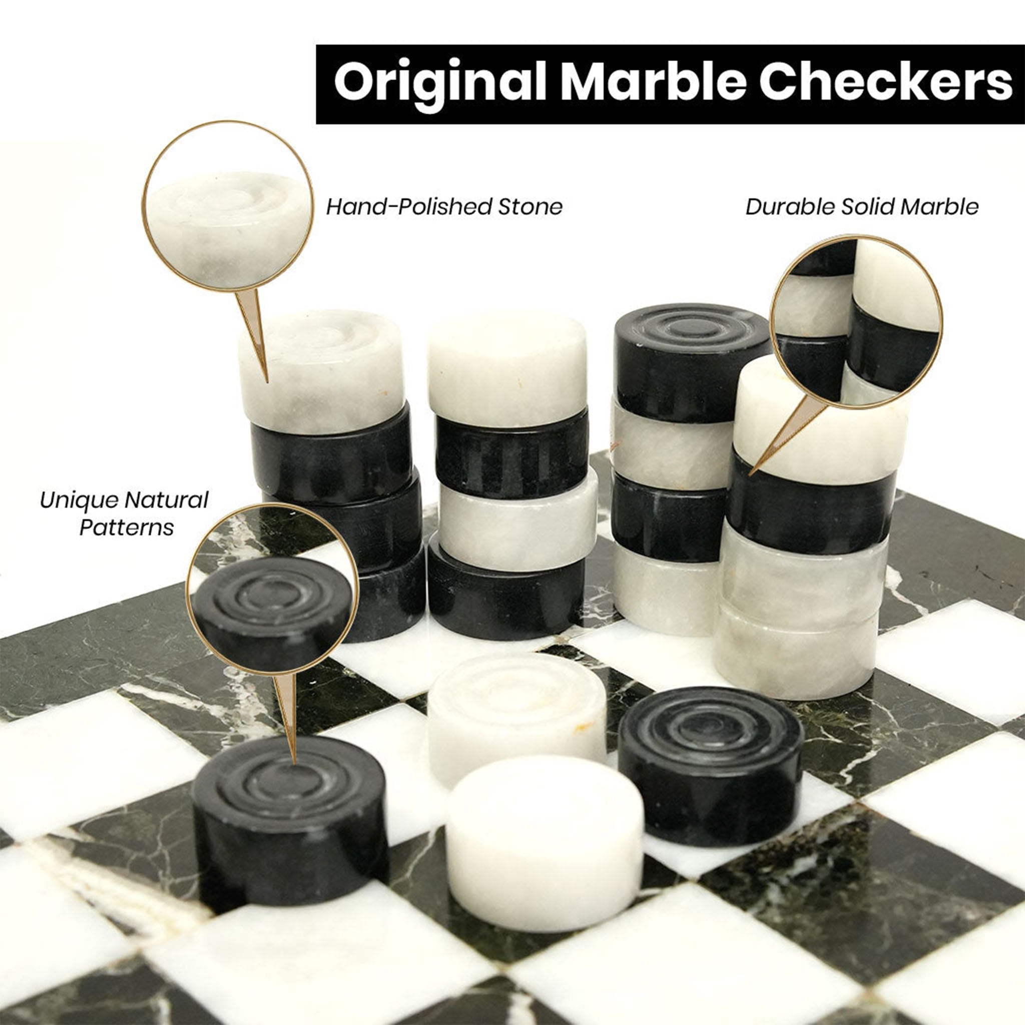 White And Black Marble Checkers Set – ( 32 Luxury Pieces Only )