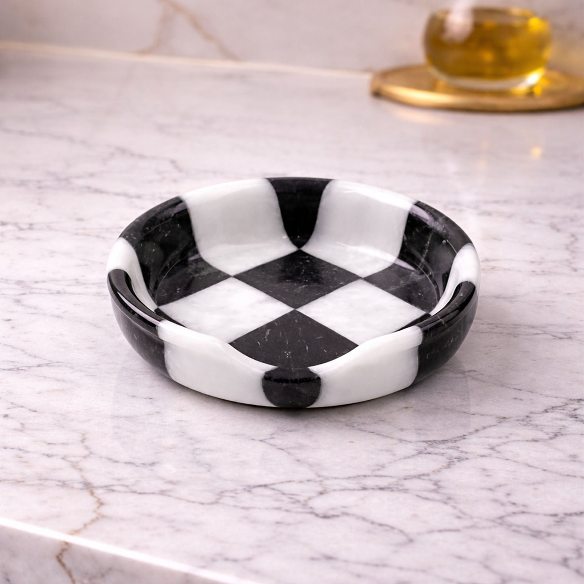 White and Black Marble Spoon Rest – Checkered Design