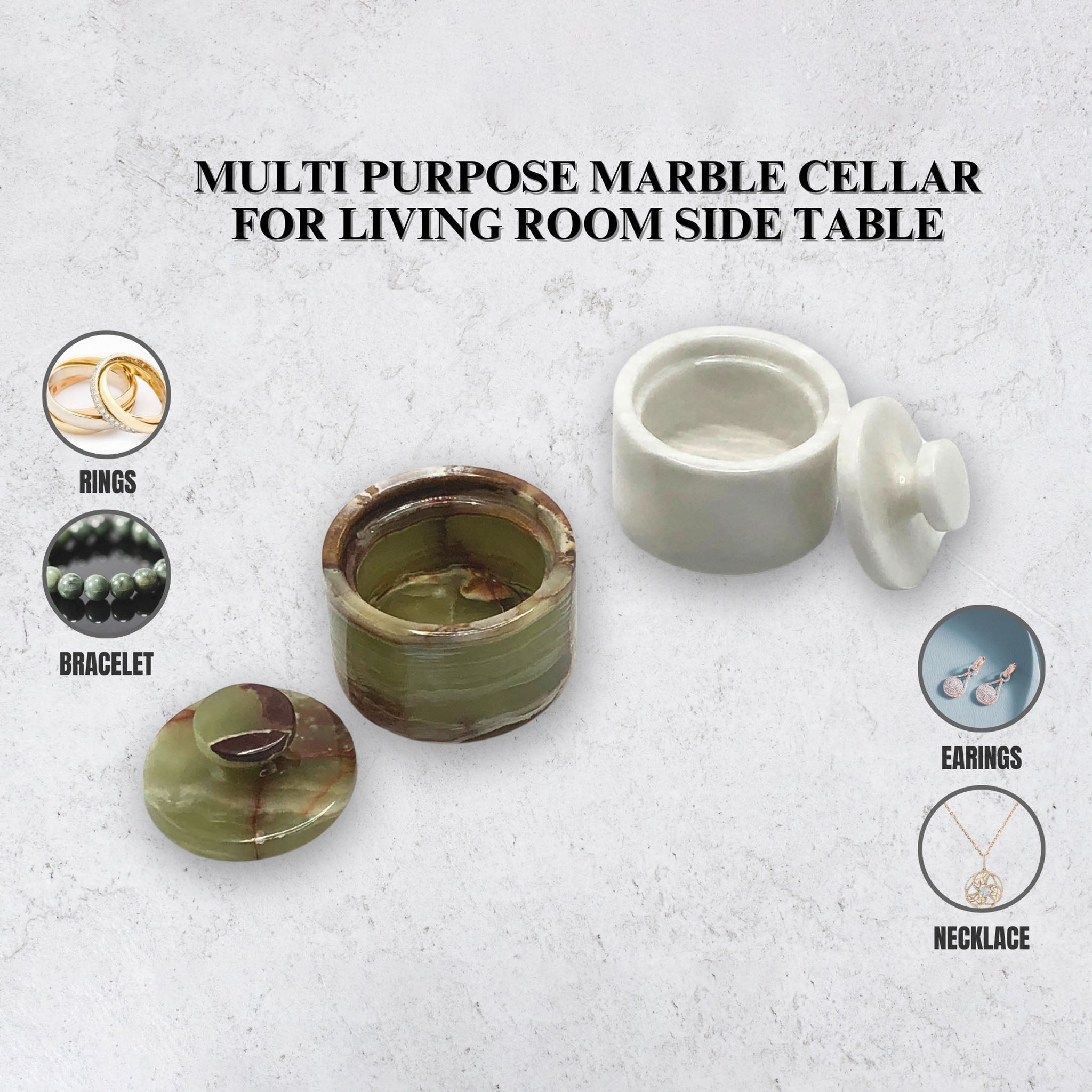 White and green marble salt cellar set