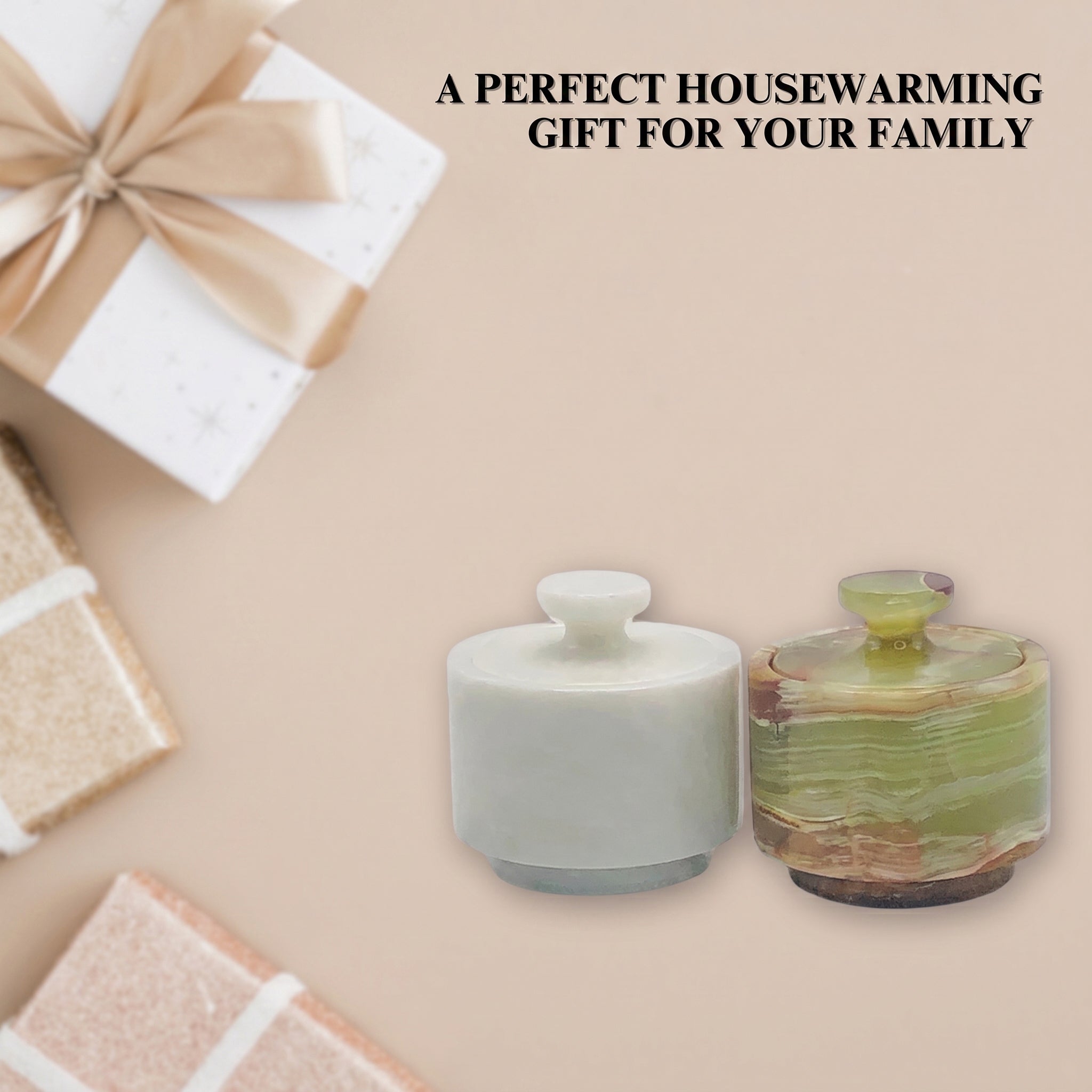 White and green marble salt cellar set