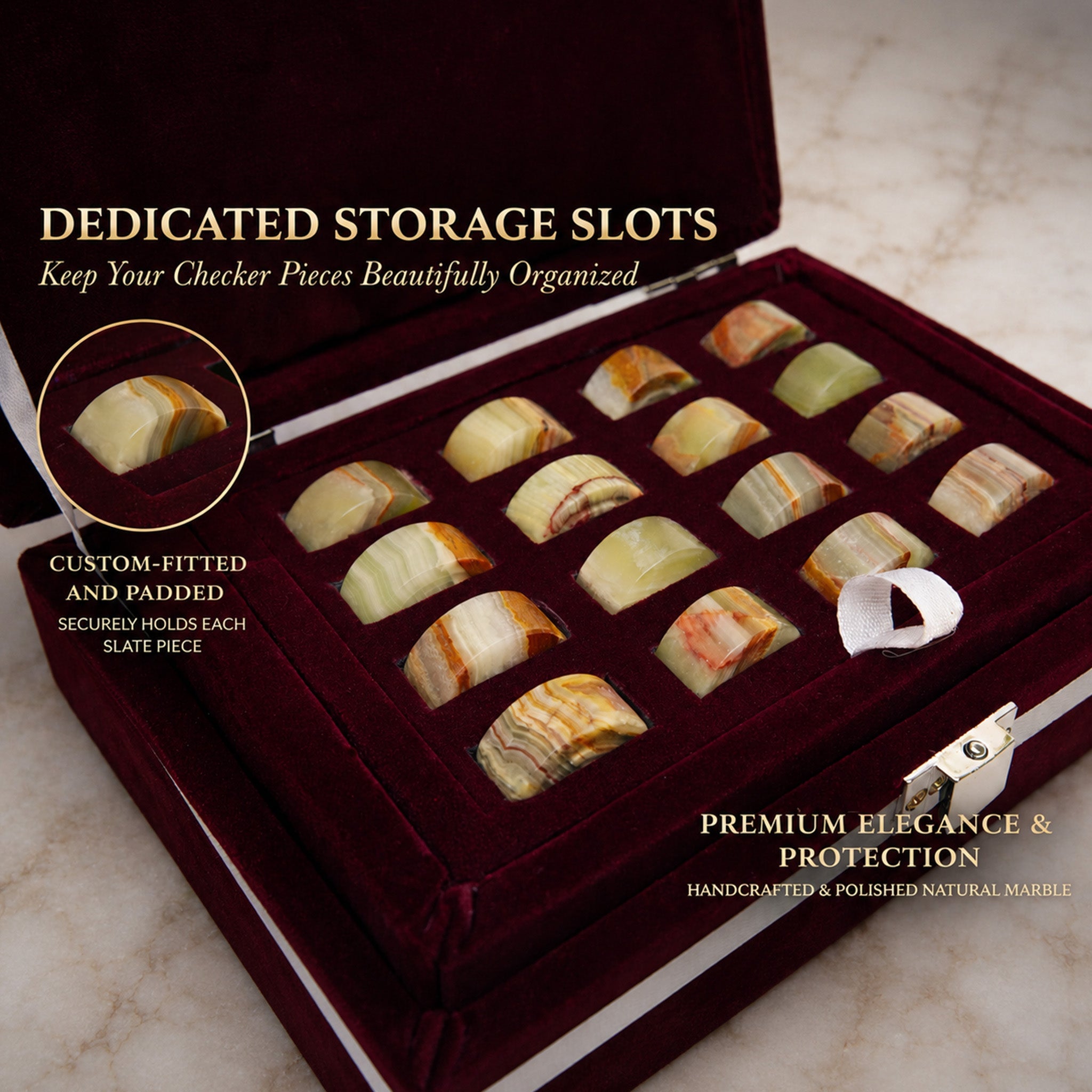 White and Green Onyx Marble Checkers Set - (32 Premium Pieces)