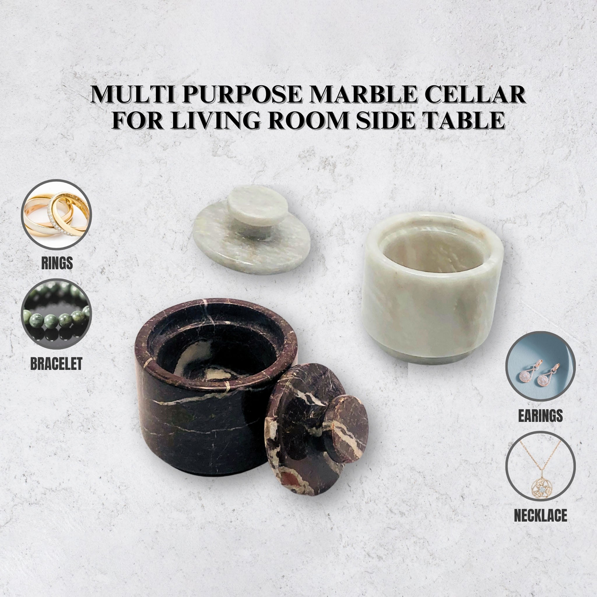 White and Red Marble Salt Cellar with Lid – 2 Pack Set