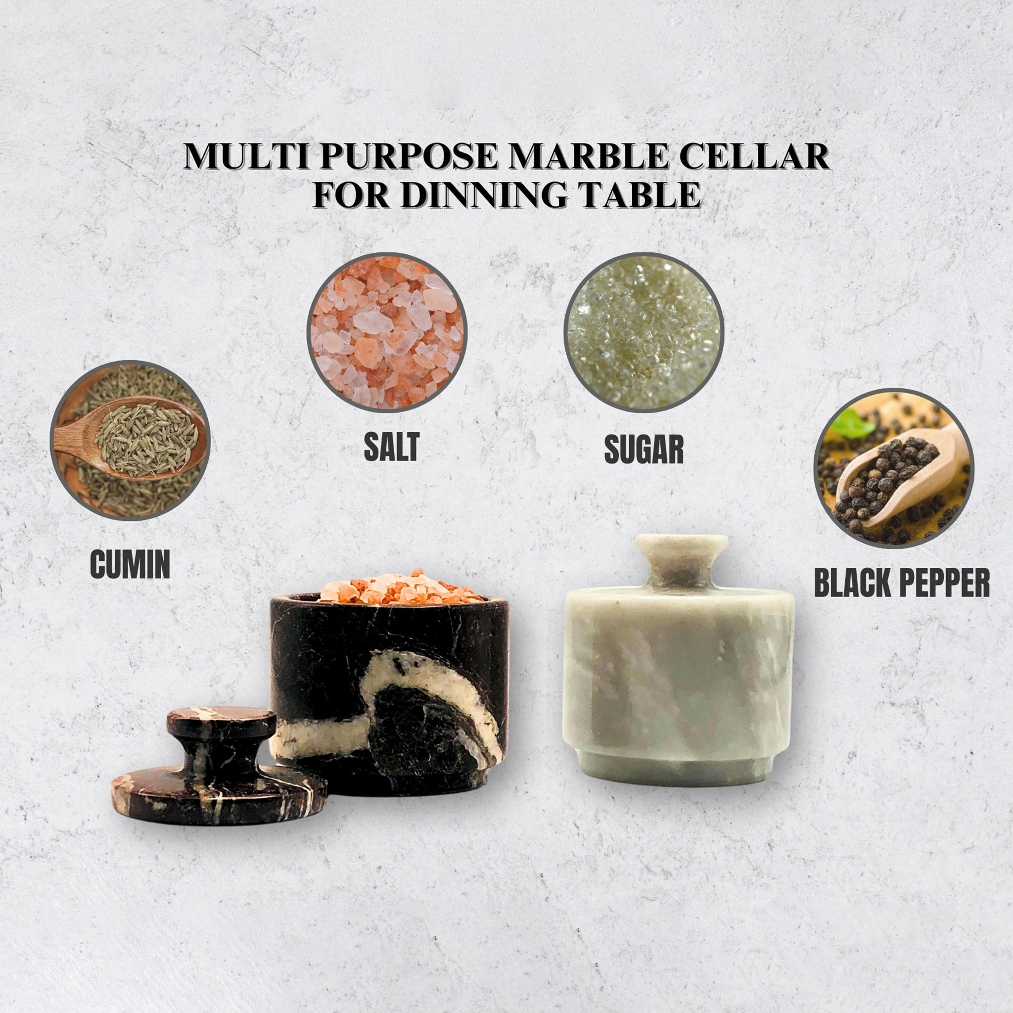 White and Red Marble Salt Cellar with Lid – 2 Pack Set
