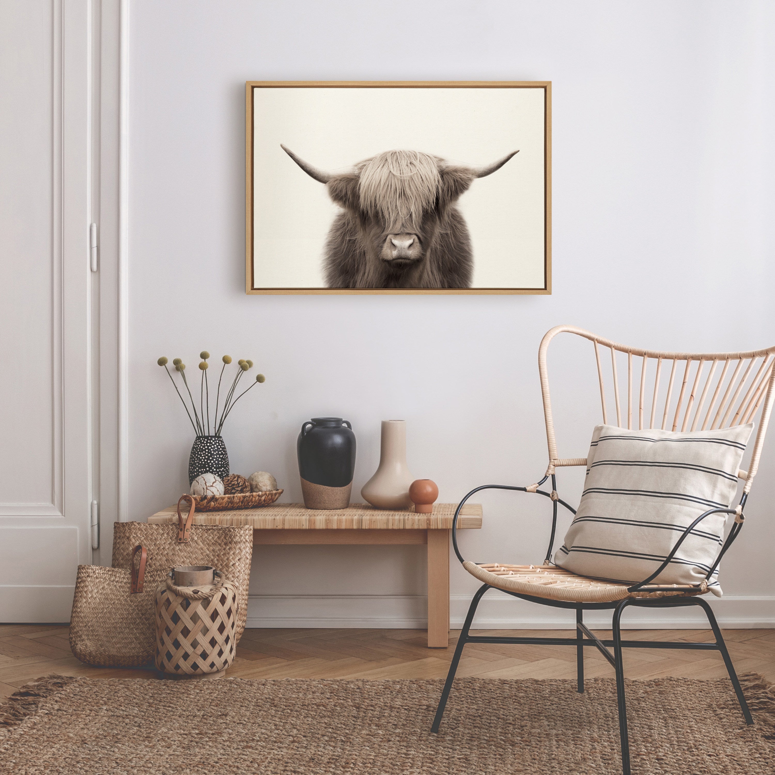 Sylvie Hey Dude Highland Cow Framed Canvas Art