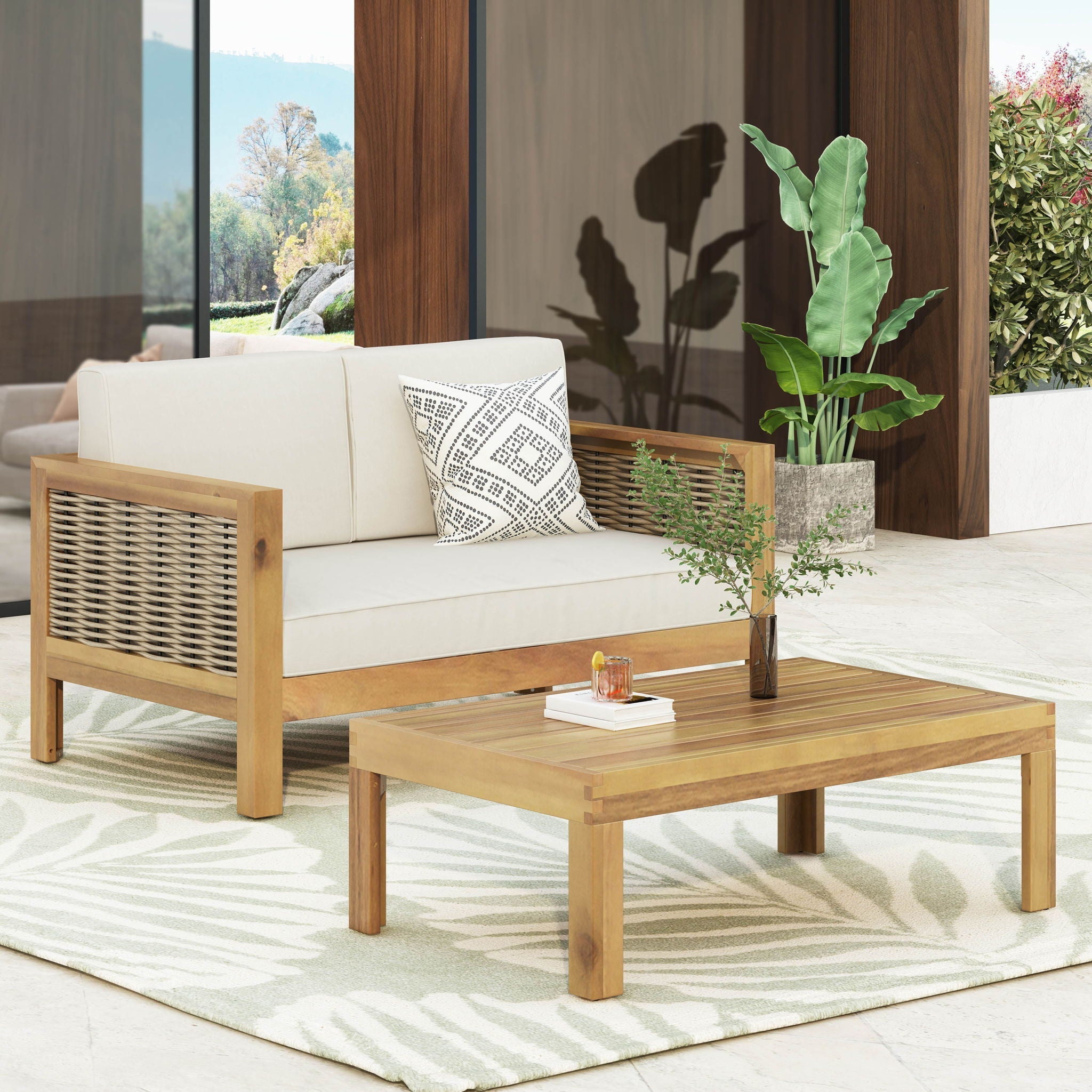 Acacia Wood Loveseat & Coffee Table Patio Set