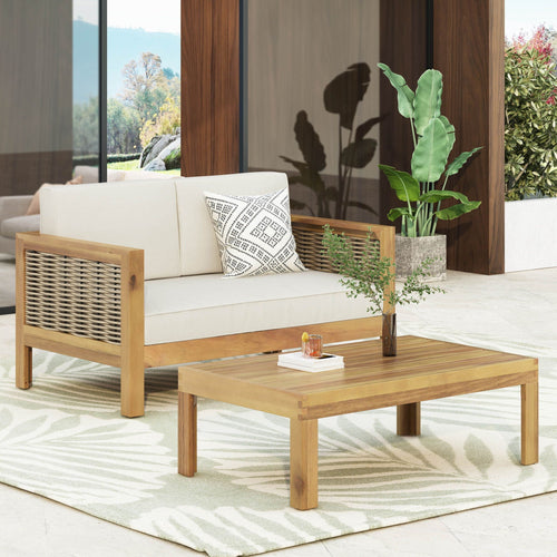 Acacia Wood Loveseat & Coffee Table Patio Set