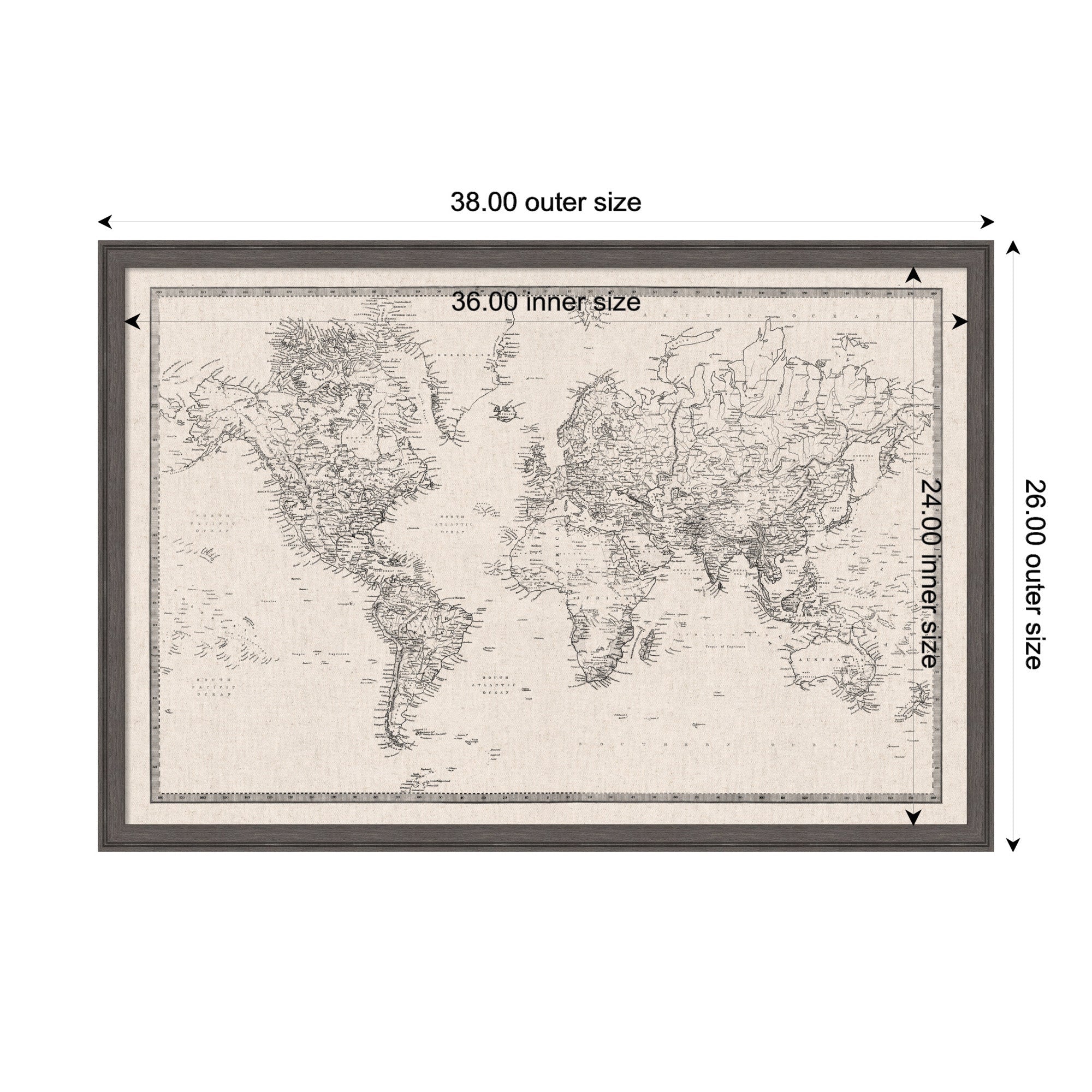 Vintage World Map Fabric Pinboard