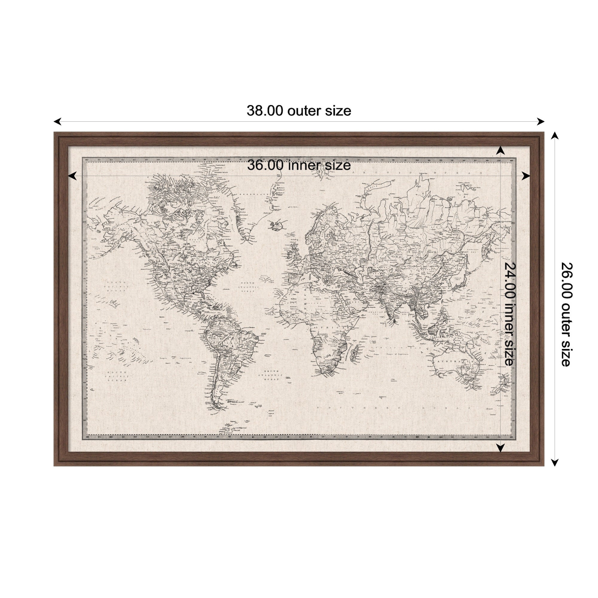 Vintage World Map Fabric Pinboard