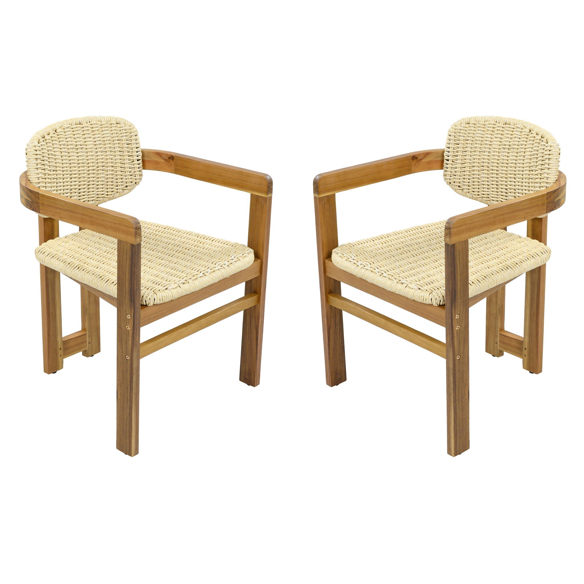 Acacia Wood & Rattan Patio Armchairs - Set of 2