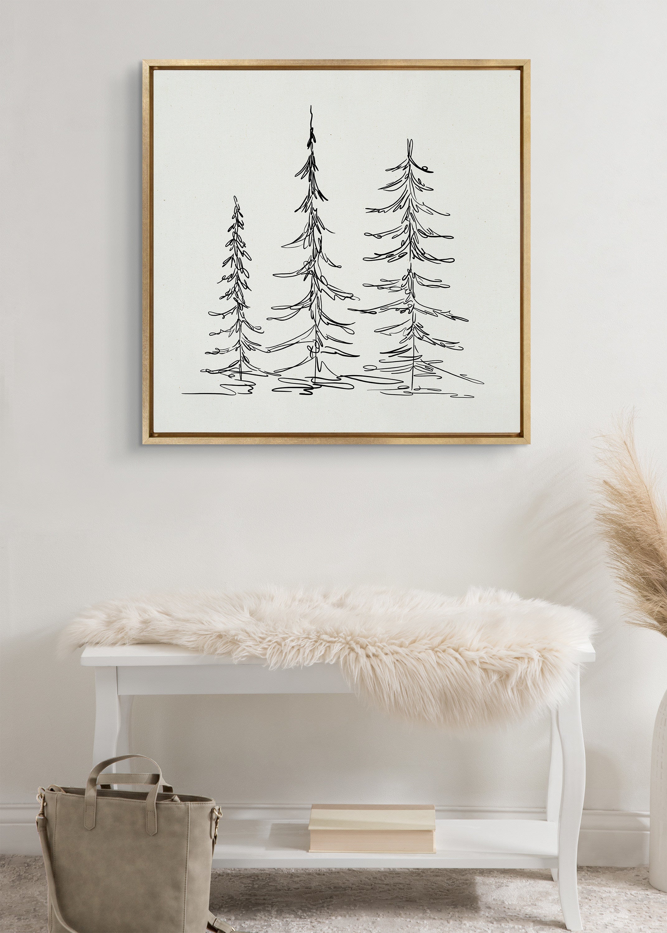 Sylvie Minimalist Evergreen Trees Framed Canvas Art