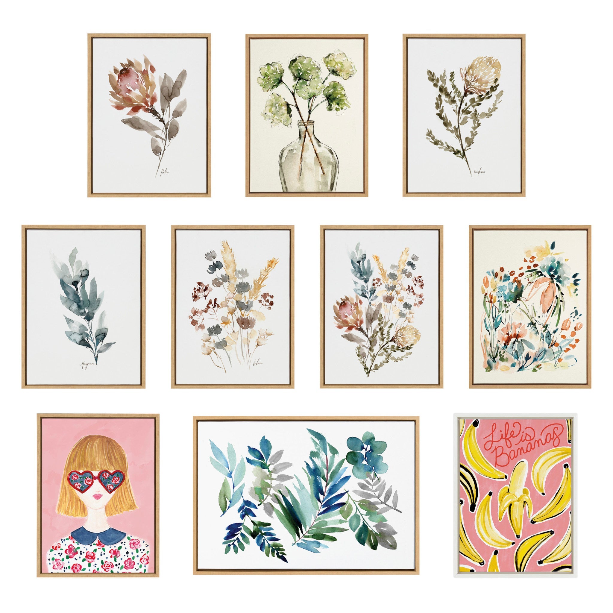 Sylvie Greenery Vase & Protea 3-Piece Framed Canvas Art Set