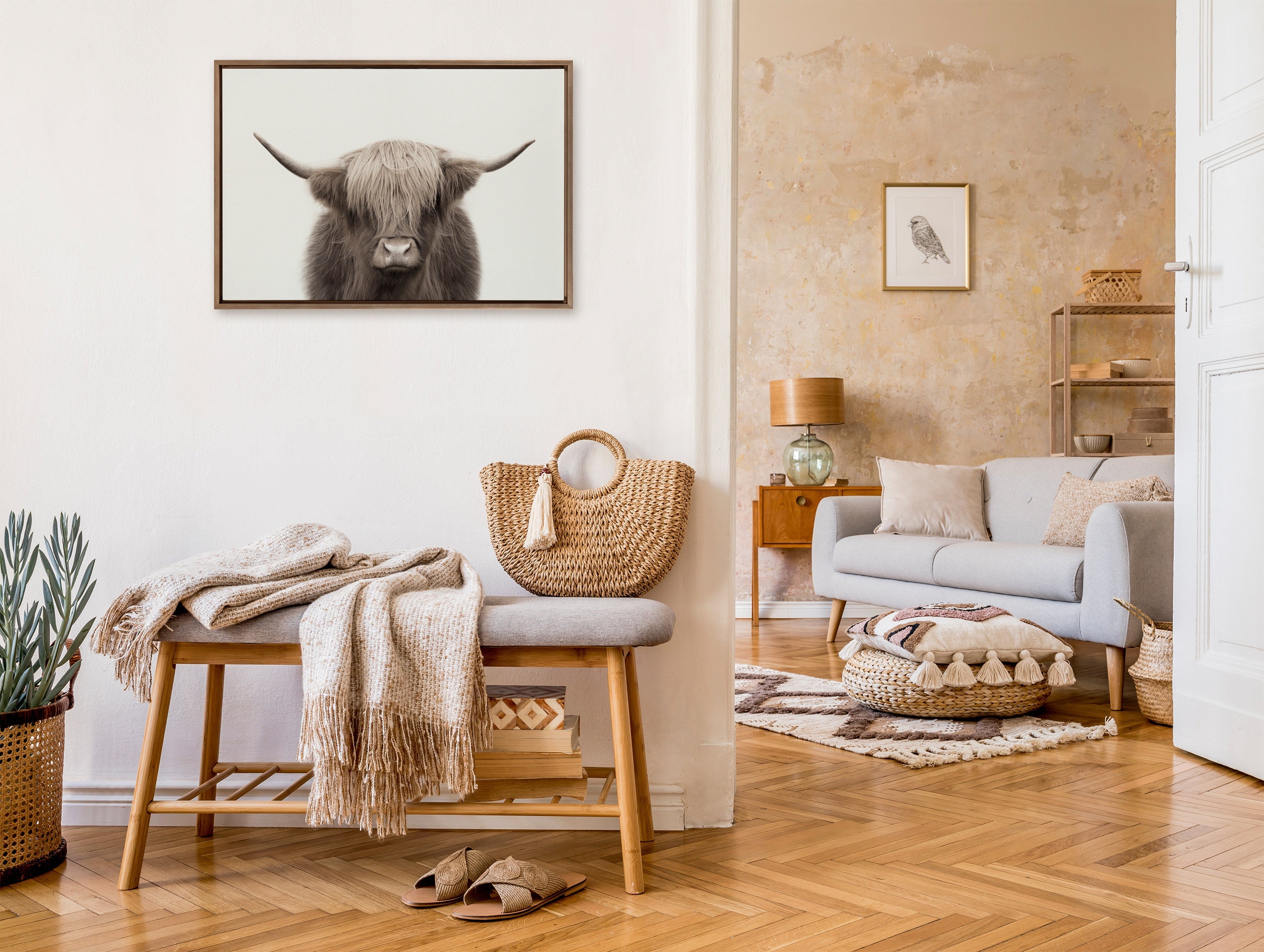 Sylvie Hey Dude Highland Cow Framed Canvas Art
