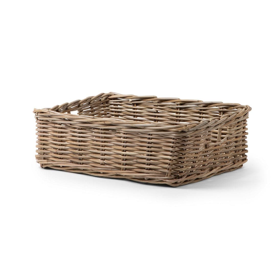 Shallow rectangular rattan basket tray